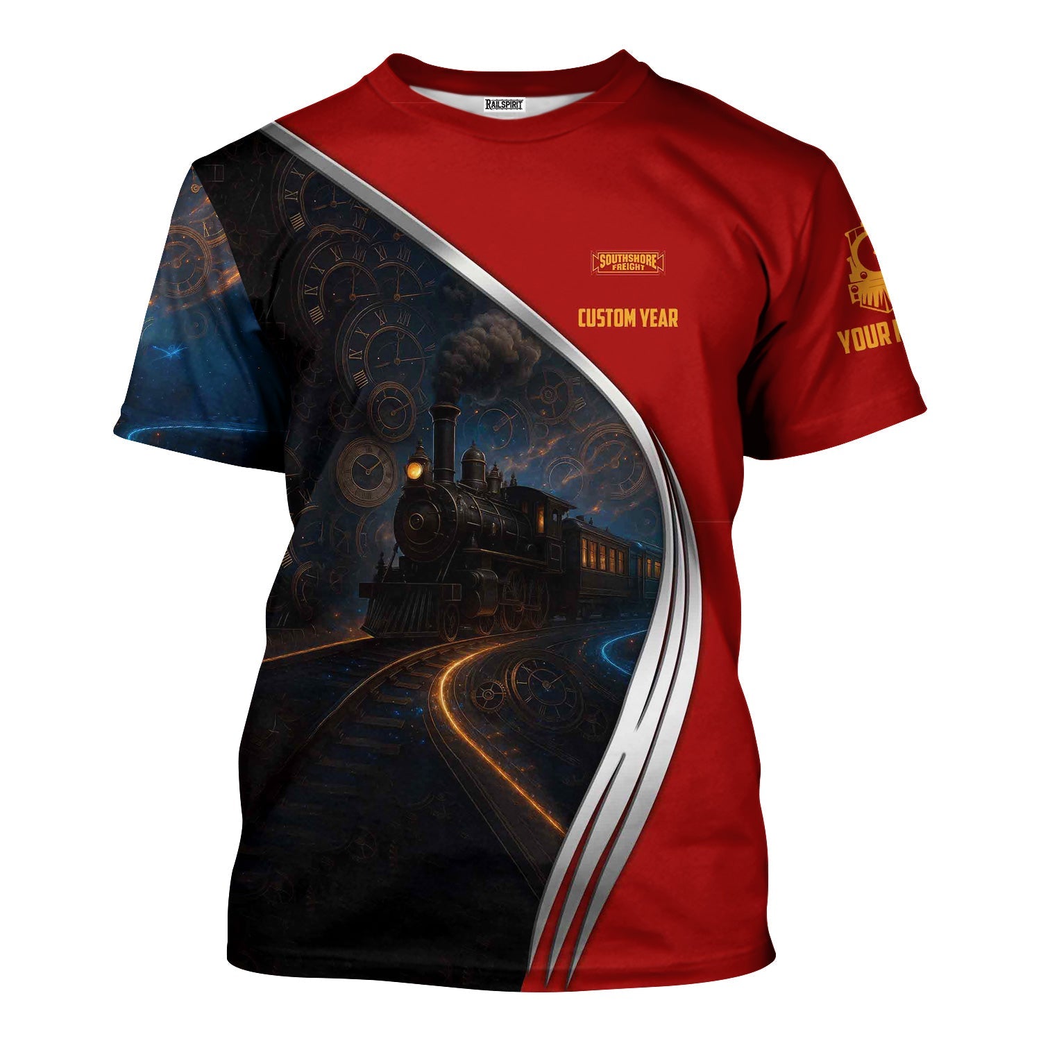 Railspirit Personalized Chicago South Shore and South Bend Railroad T-Shirt Steampunk Locomotive with Custom Year Train Shirt