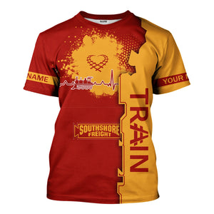 Railspirit Personalized Chicago South Shore and South Bend Railroad T-Shirt Engine Heartbeat and Track Love Style Shirt Gift Idea For Train Lovers