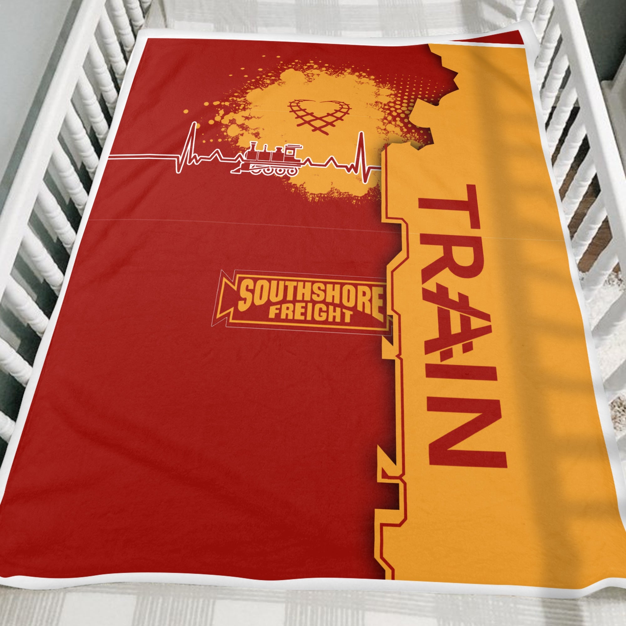 Railspirit Chicago South Shore and South Bend Railroad Blanket Engine Heartbeat and Track Love Style Blanket Gift Idea For Train Lovers