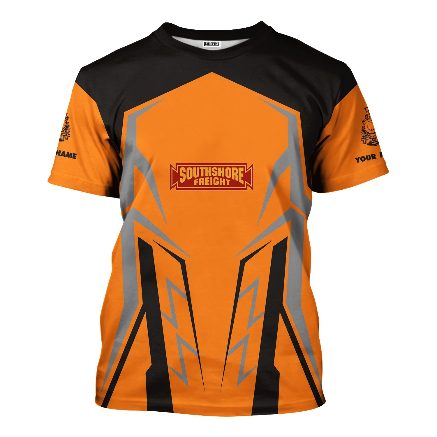 Railspirit Personalized Chicago South Shore and South Bend Railroad T-Shirt Futuristic Design with Custom Job Train Shirt