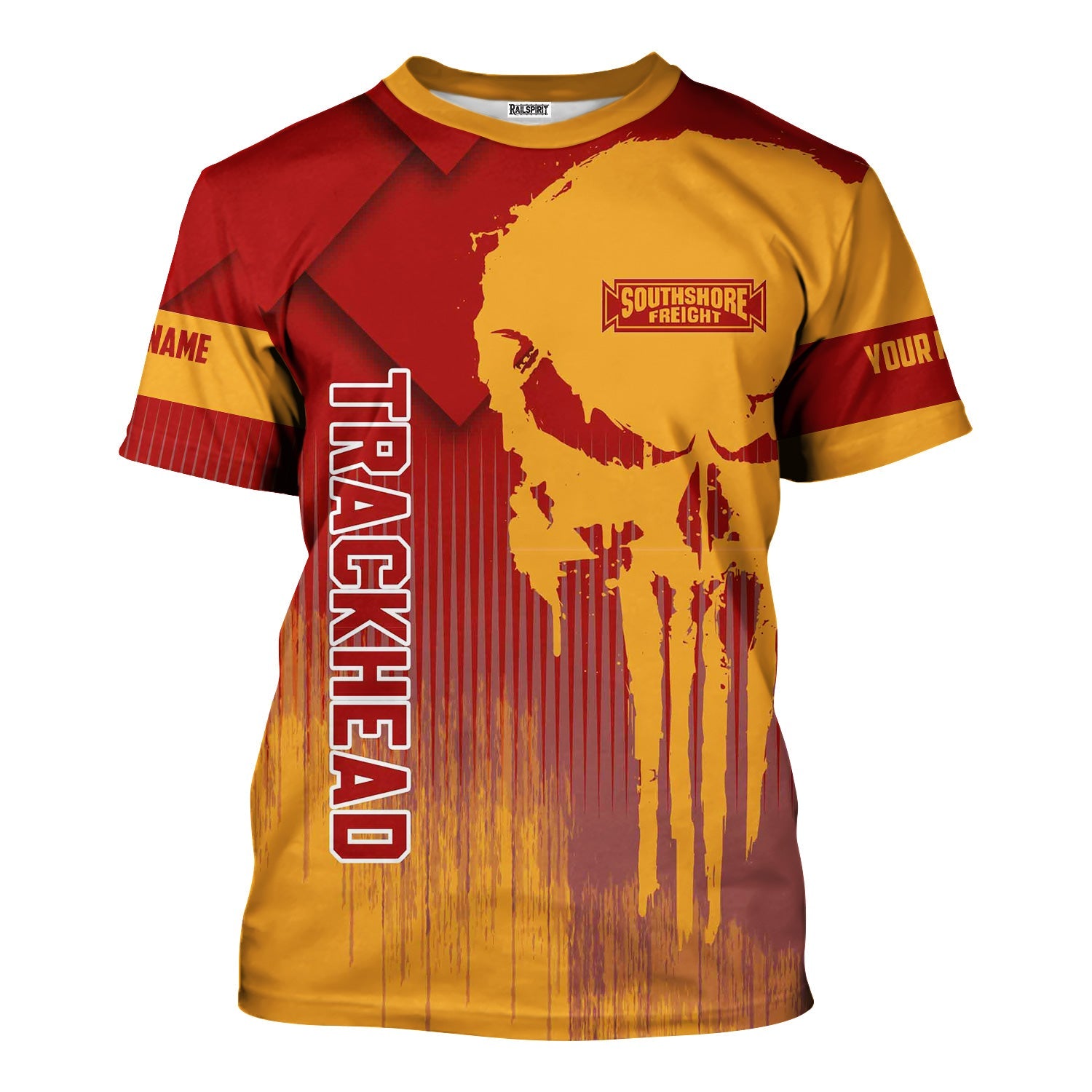 Railspirit Personalized Chicago South Shore and South Bend Railroad T-Shirt Skull Design with Custom Job Train Shirt for Trackhead Crew