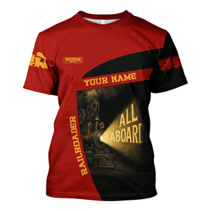 Railspirit Personalized Chicago South Shore and South Bend Railroad T-Shirt All Aboard Steam Train Movie Projector Style Shirt