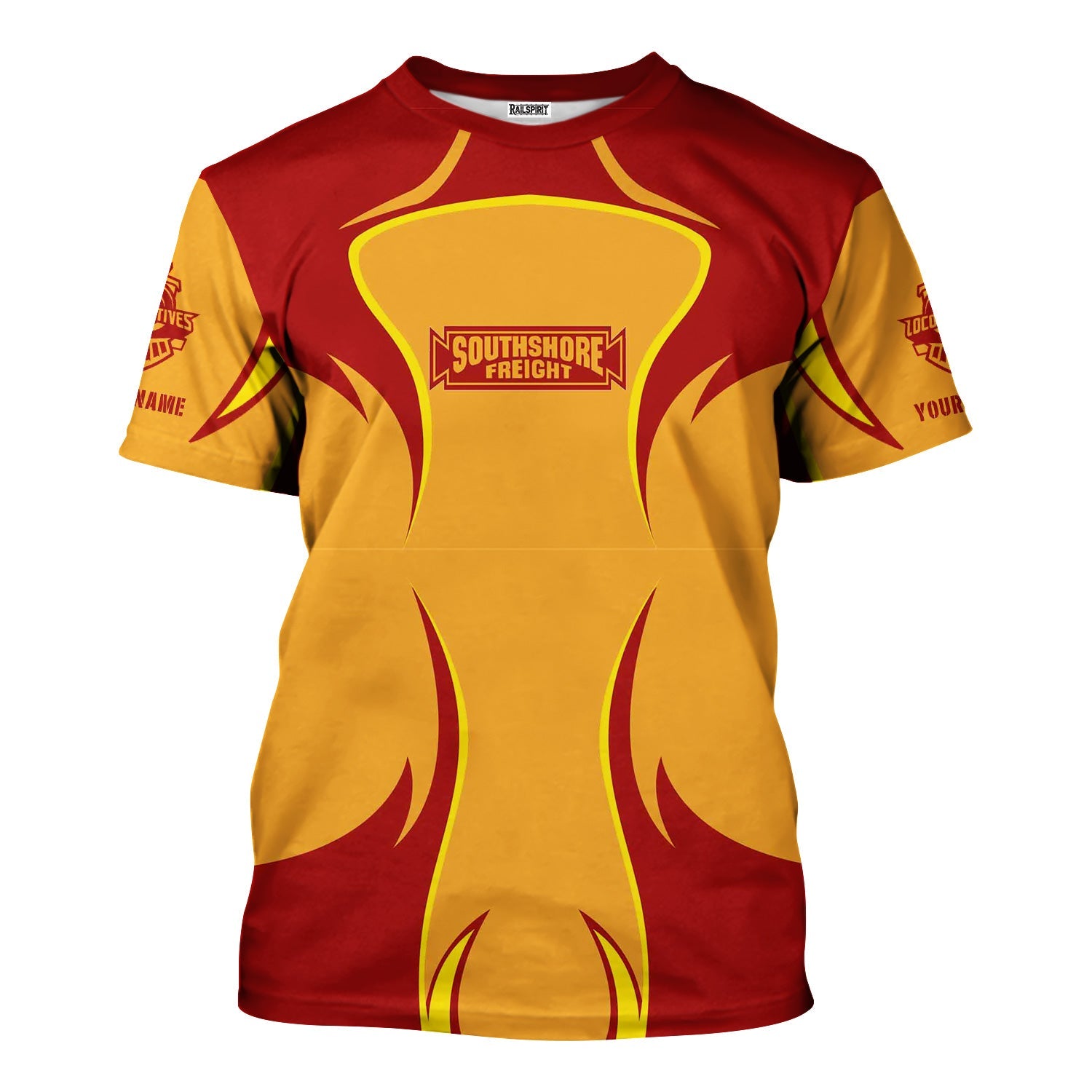 Railspirit Personalized Chicago South Shore and South Bend Railroad T-Shirt Distinctive Flame Style Shirt For Steam Engine Addict