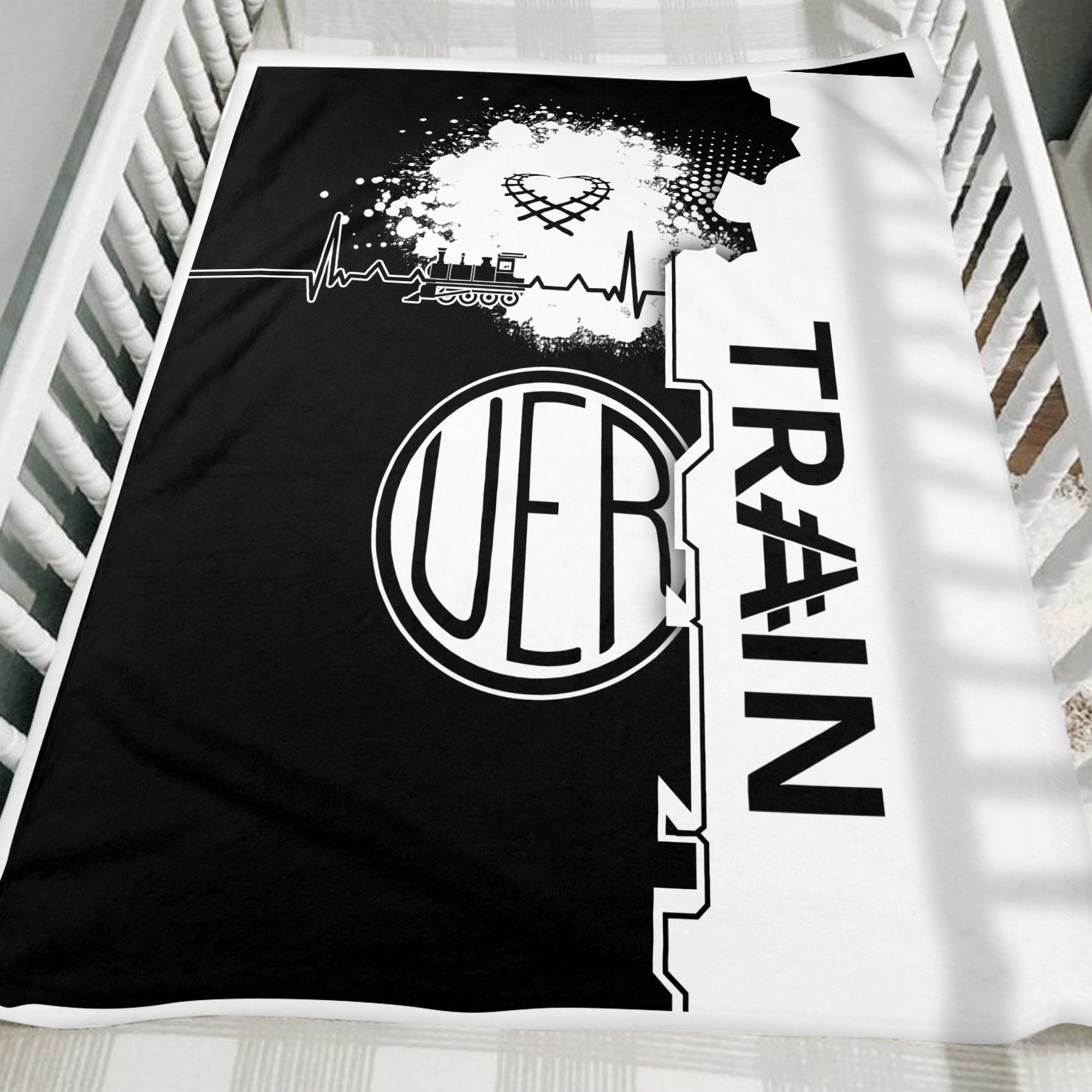 Railspirit Union Electric Railway Blanket Engine Heartbeat and Track Love Style Blanket Gift Idea For Train Lovers