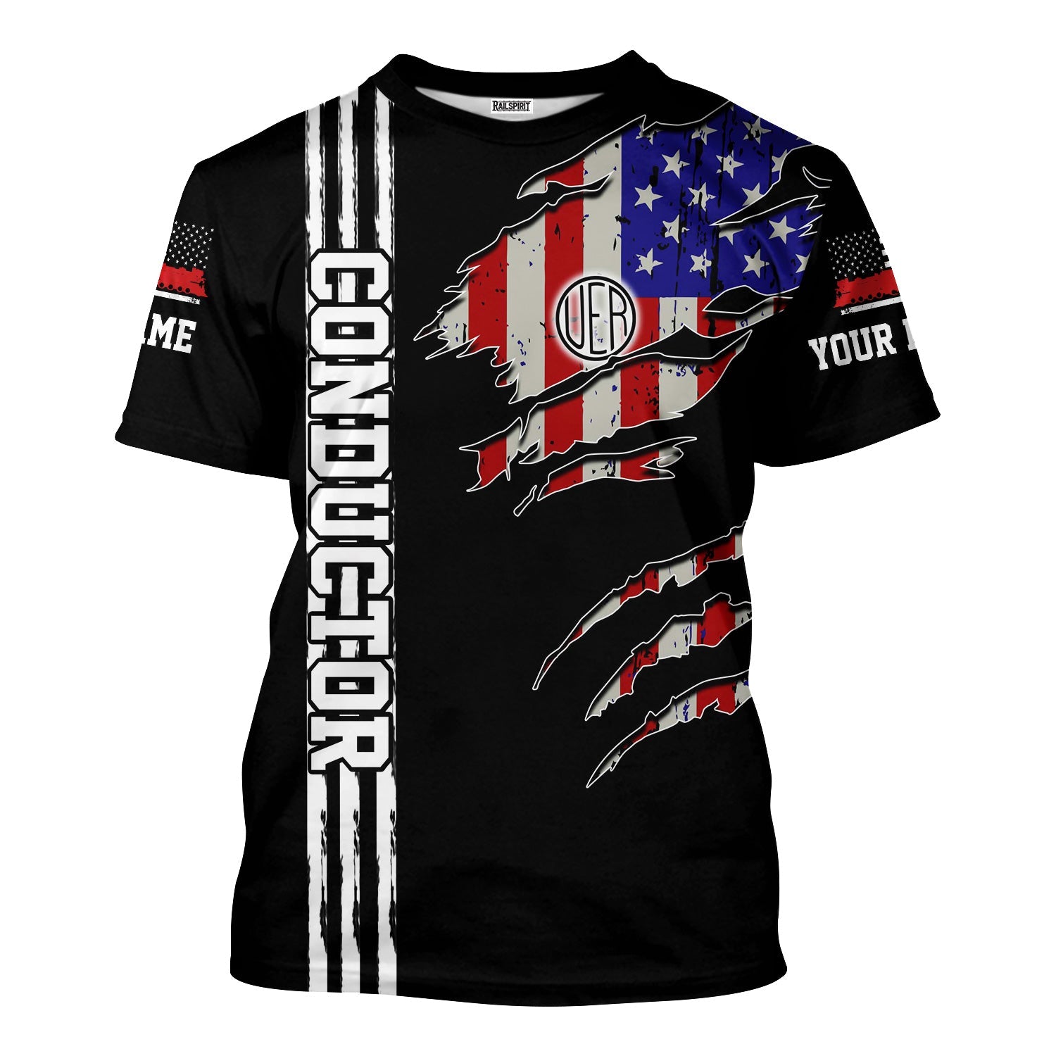 Railspirit Personalized Union Electric Railway T-Shirt USA Flag Claw Art with Custom Job Train Shirt