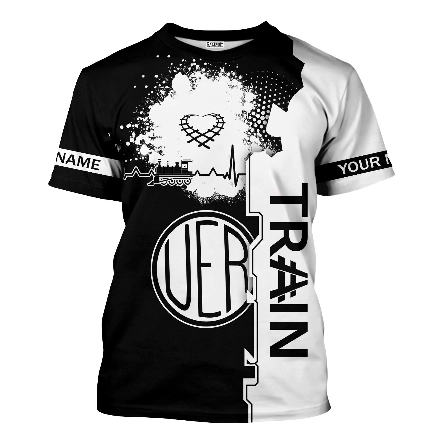 Railspirit Personalized Union Electric Railway T-Shirt Engine Heartbeat and Track Love Style Shirt Gift Idea For Train Lovers