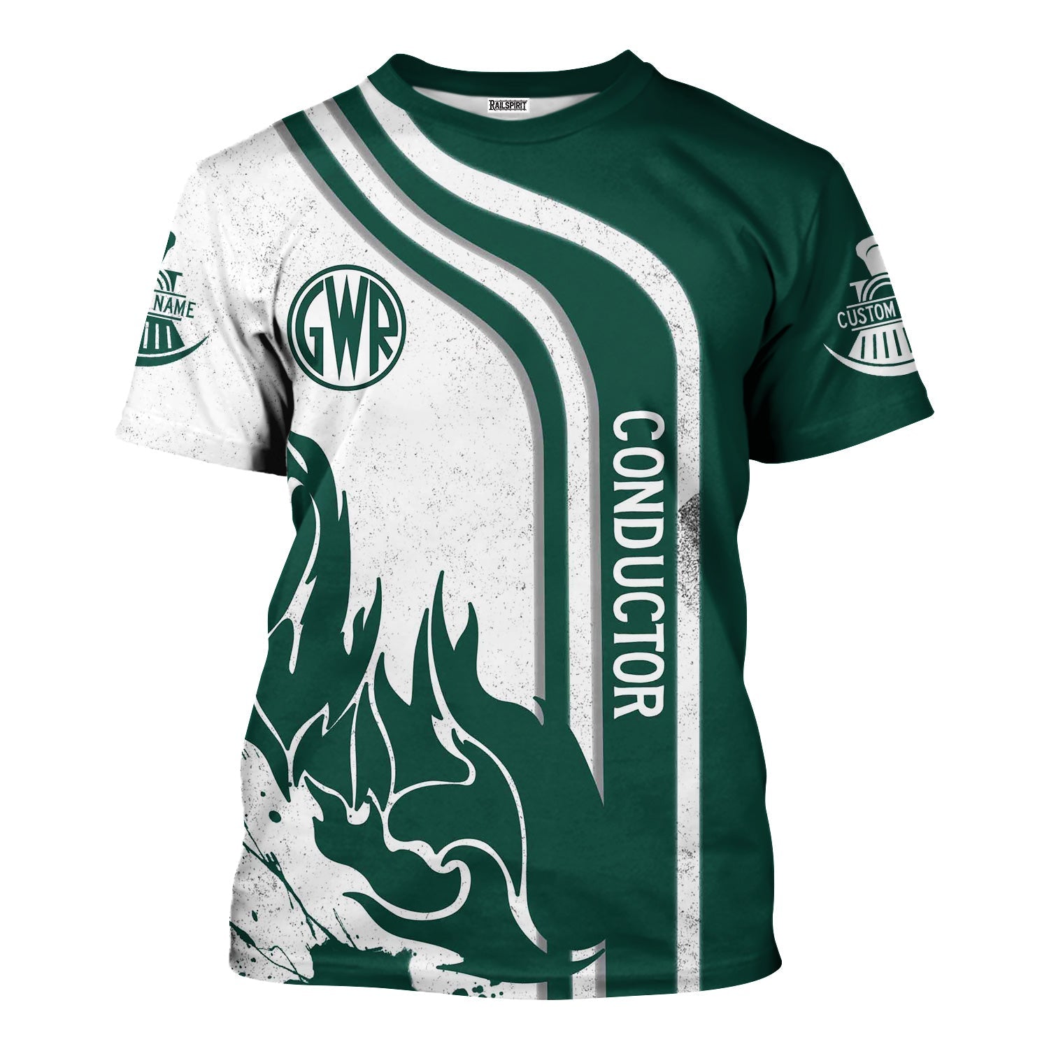 Railspirit Personalized Great Western Railway T-Shirt Flame Design with Custom Job Position Train Shirt