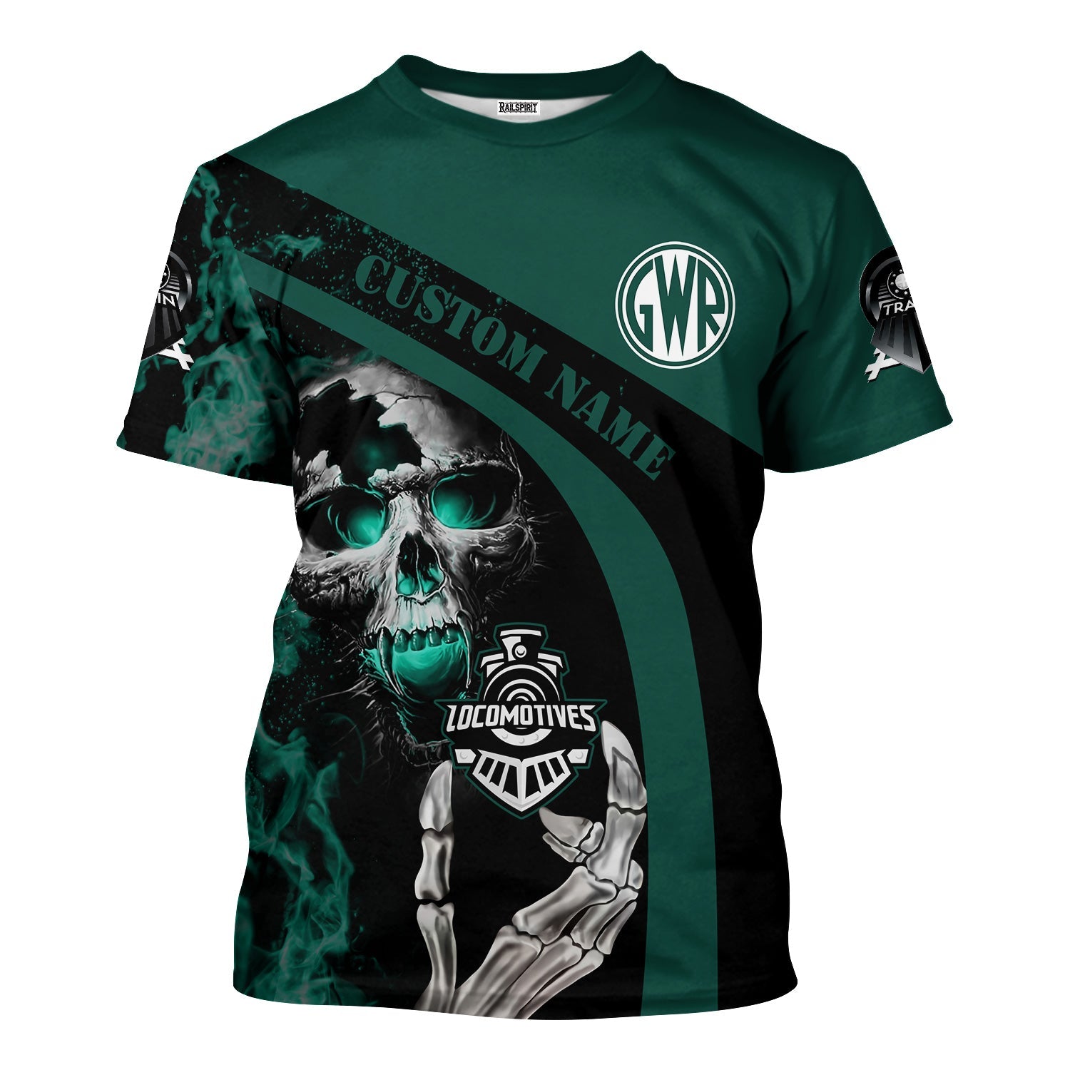 Railspirit Personalized Great Western Railway T-Shirt Flame Skull Design Train Shirt for Locomotive Fans