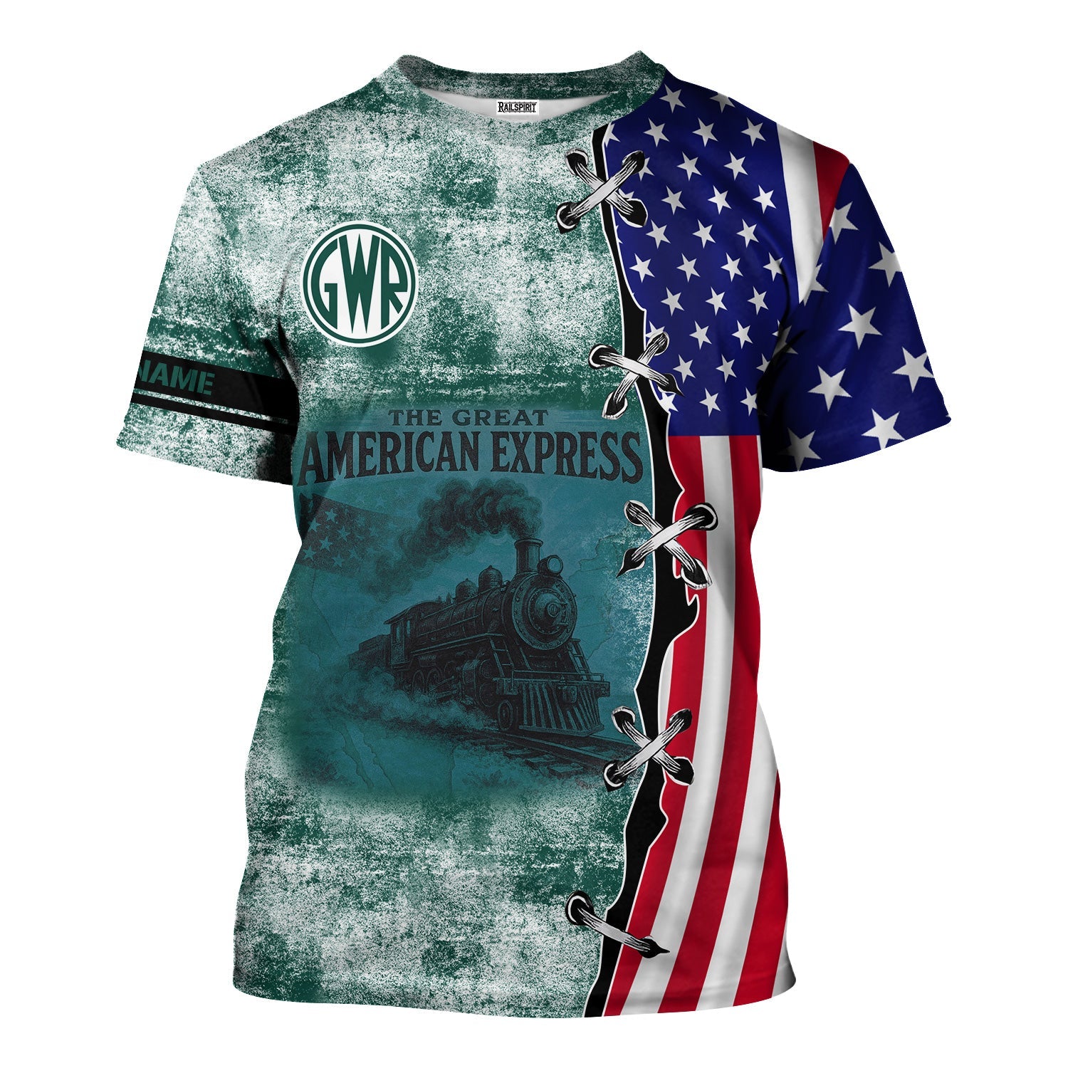 Railspirit Personalized Great Western Railway T-Shirt Retro American Express Train With USA Flag Shirt