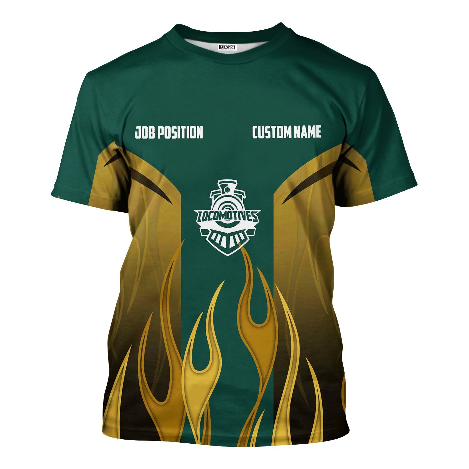 Railspirit Custom Name and Job Title Great Western Railway T-Shirt Flame Graphic Train Shirt
