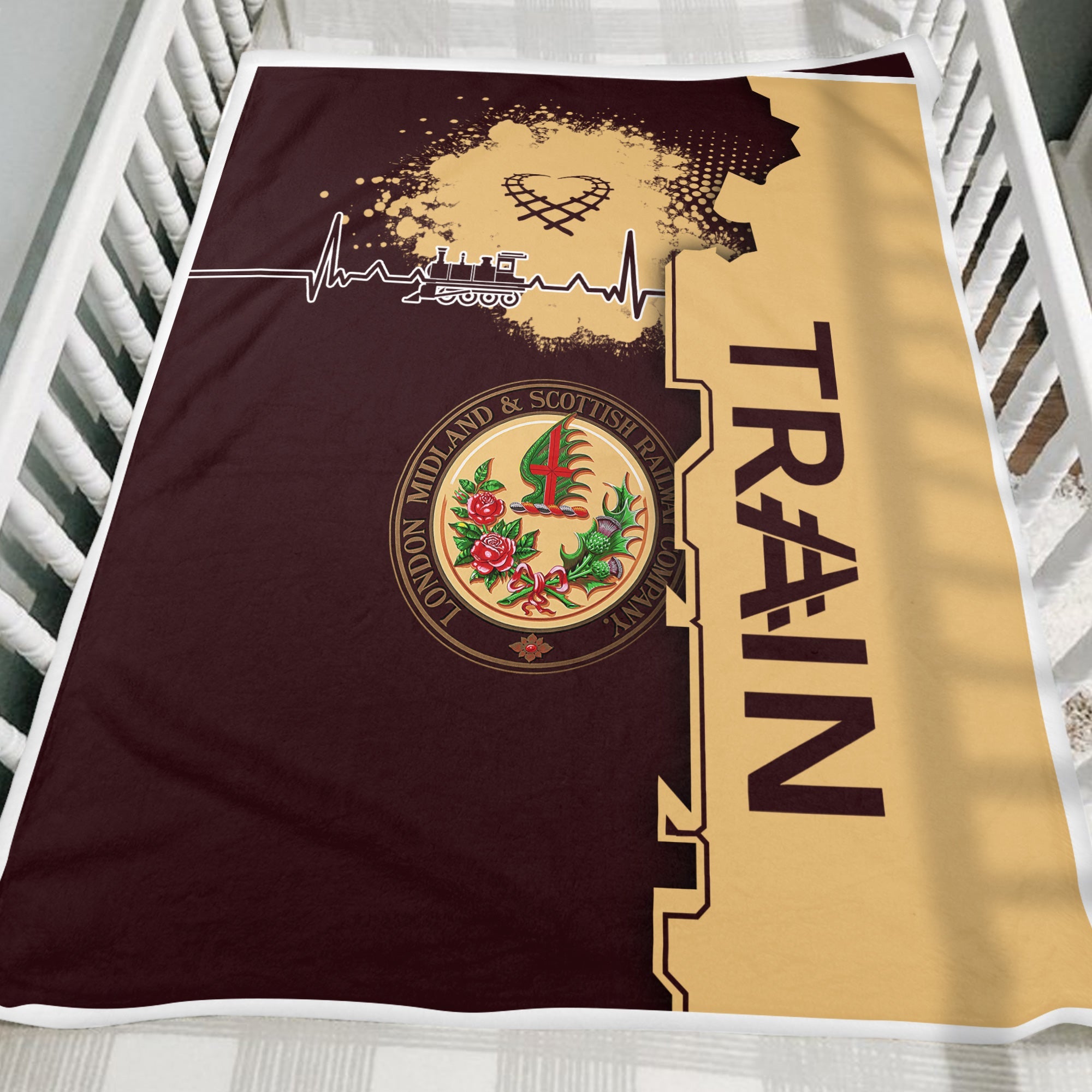 Railspirit London, Midland and Scottish Railway Blanket Engine Heartbeat and Track Love Style Blanket Gift Idea For Train Lovers