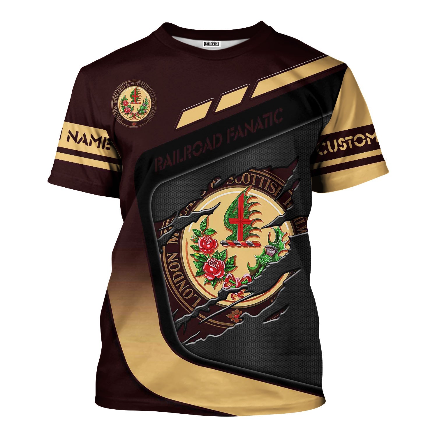 Railspirit Personalized London, Midland and Scottish Railway T-Shirt Ripped Texture Style Train Shirt For Railroad Fanatic