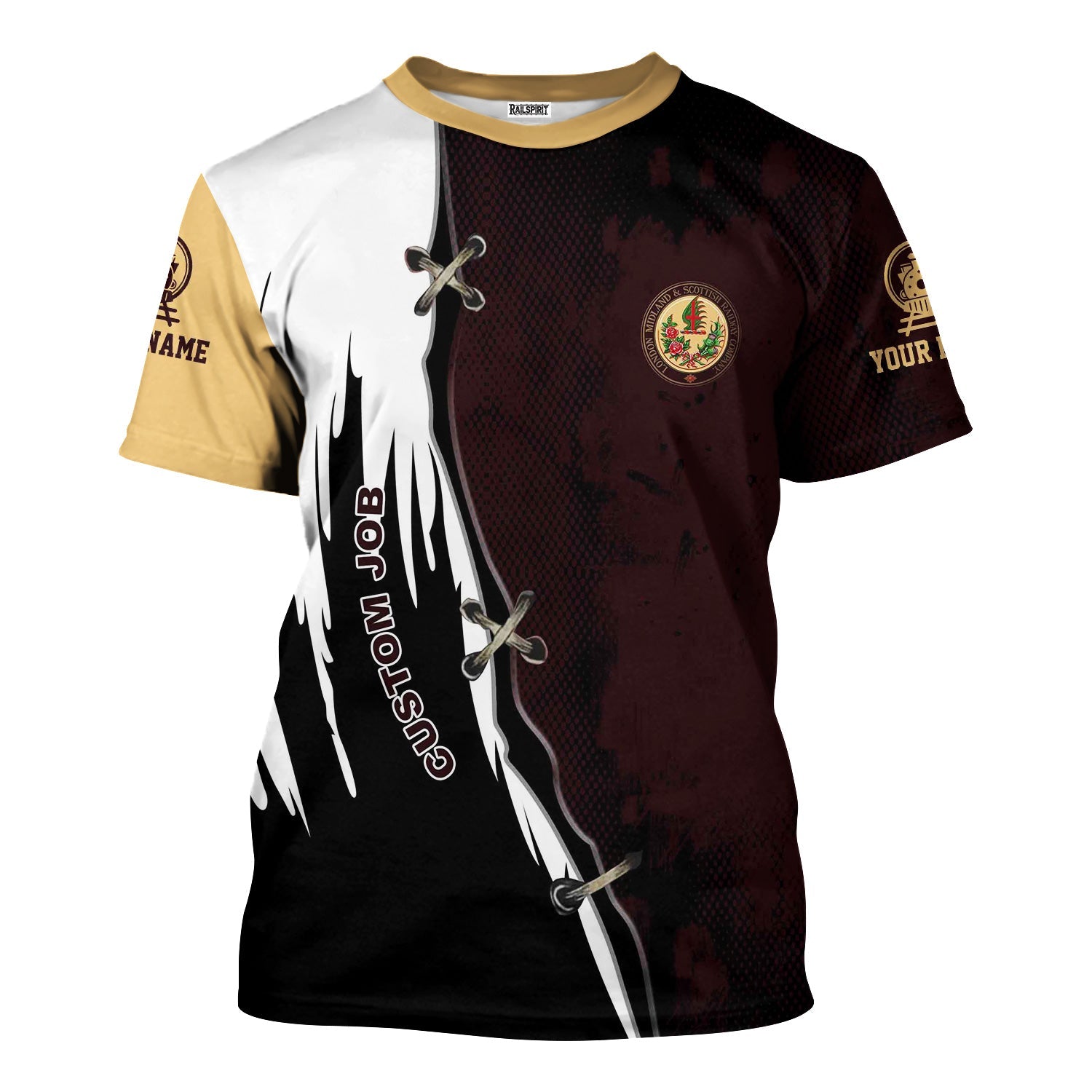 Railspirit Personalized London, Midland and Scottish Railway T-Shirt Retro Stitches Design with Custom Position Train Shirt