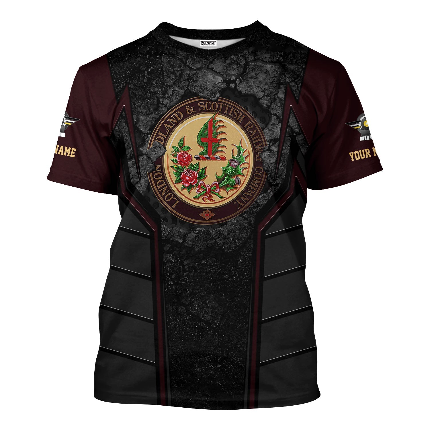 Railspirit Personalized London, Midland and Scottish Railway T-Shirt Cracked Metal Design Train Shirt for Rail Enthusiasts