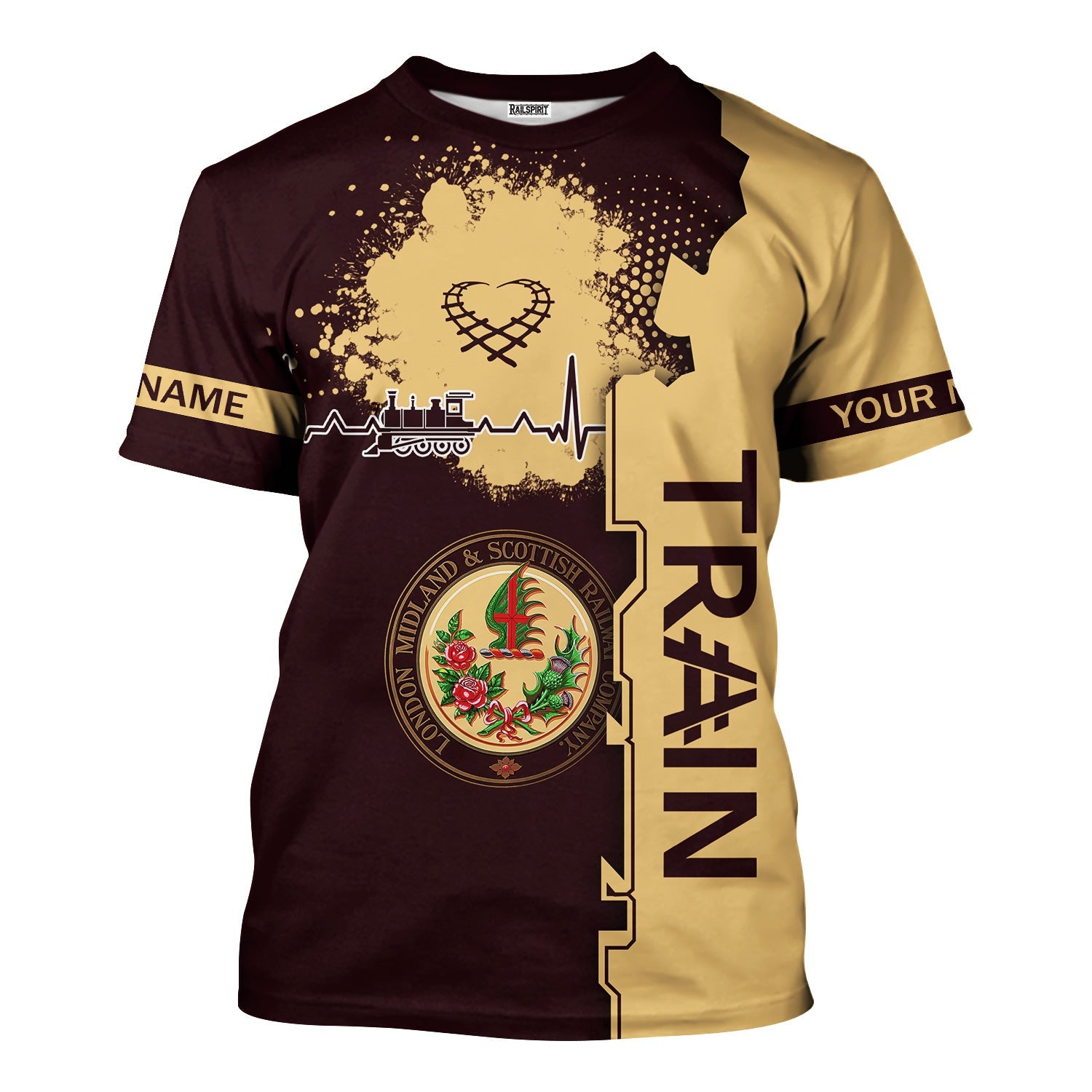 Railspirit Personalized London, Midland and Scottish Railway T-Shirt Engine Heartbeat and Track Love Style Shirt Gift Idea For Train Lovers