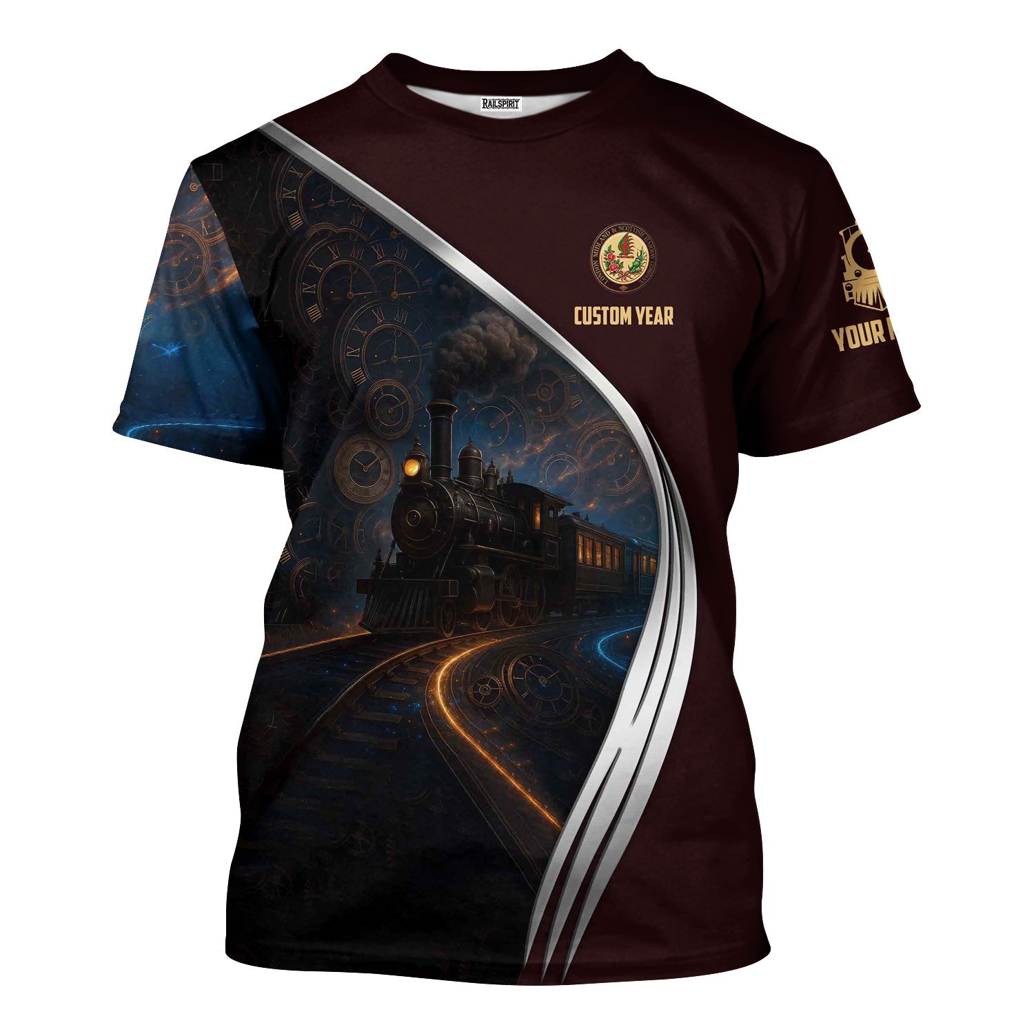 Railspirit Personalized London, Midland and Scottish Railway T-Shirt Steampunk Locomotive with Custom Year Train Shirt