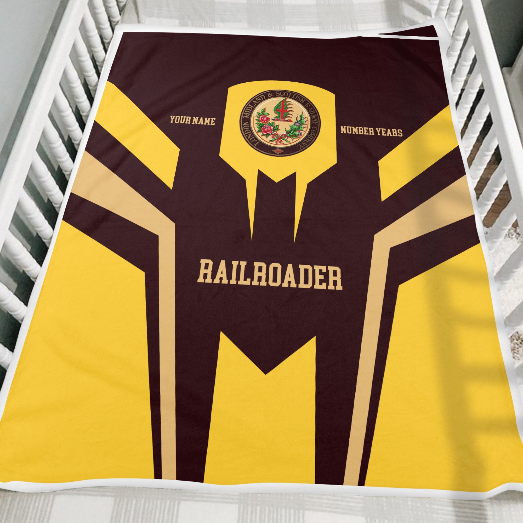 Railspirit Personalized London, Midland and Scottish Railway Blanket Custom Year Railroader Gift Idea For Train Lover