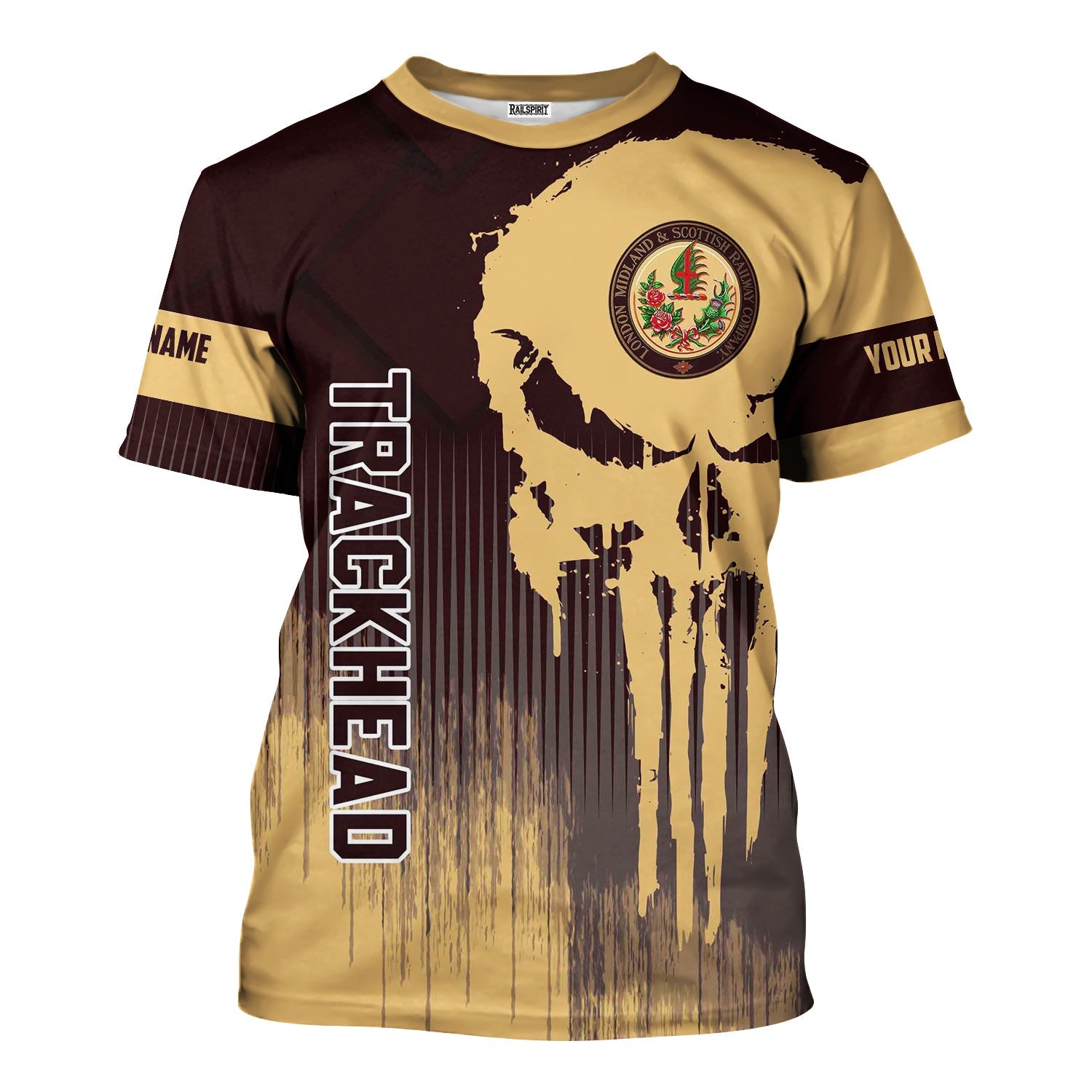 Railspirit Personalized London, Midland and Scottish Railway T-Shirt Skull Design with Custom Job Train Shirt for Trackhead Crew