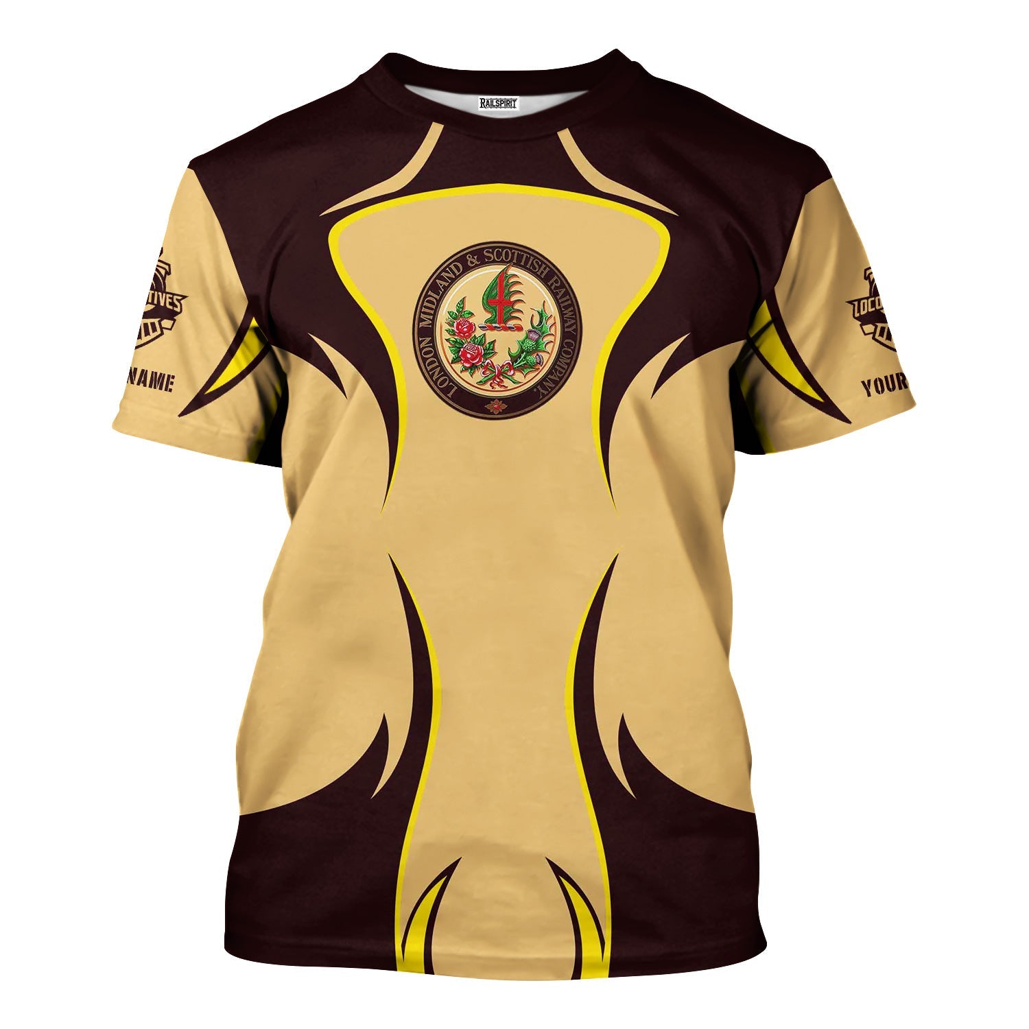 Railspirit Personalized London, Midland and Scottish Railway T-Shirt Distinctive Flame Style Shirt For Steam Engine Addict
