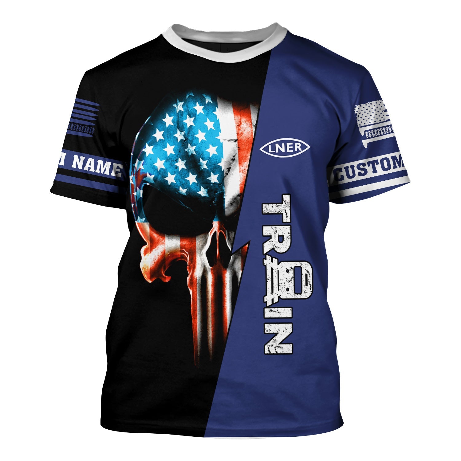 Railspirit Personalized London and North Eastern Railway T-Shirt Train Skull American Flag Shirt All Over Print