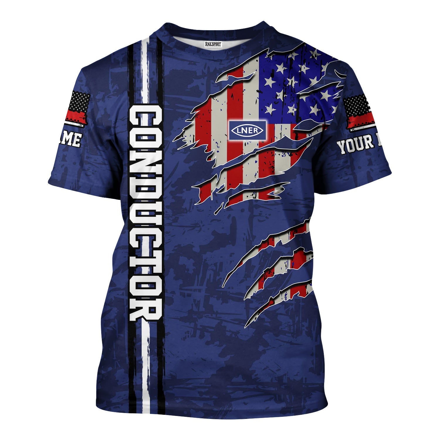 Railspirit Personalized London and North Eastern Railway T-Shirt USA Flag Claw Art with Custom Job Train Shirt