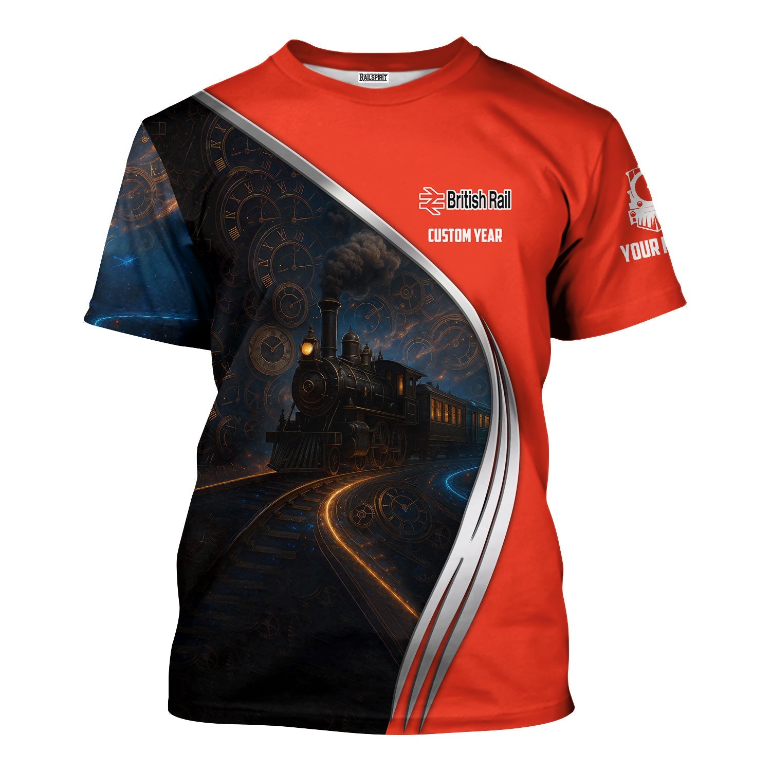 Railspirit Personalized British Railway T-Shirt Steampunk Locomotive with Custom Year Train Shirt