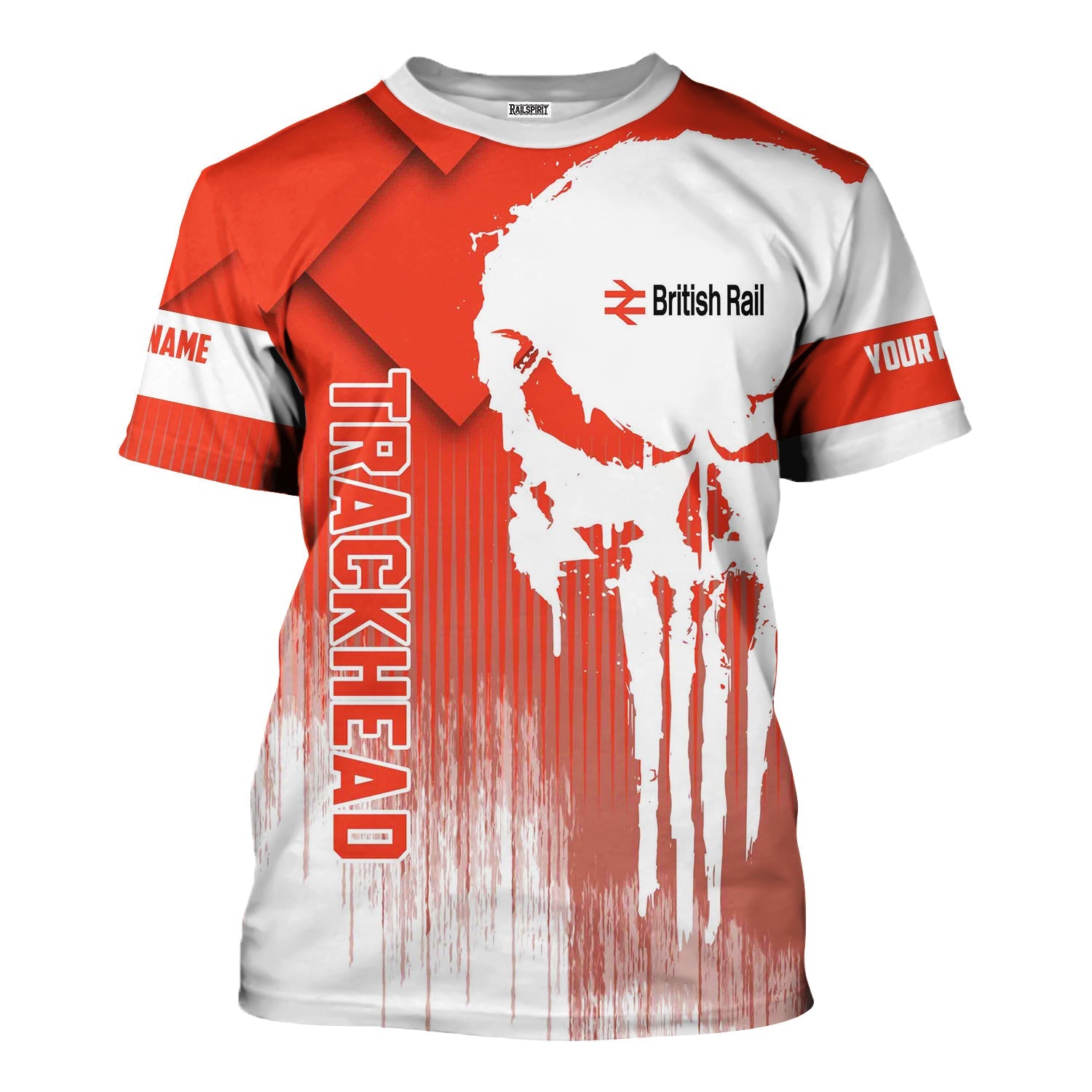 Railspirit Personalized British Railway T-Shirt Skull Design with Custom Job Train Shirt for Trackhead Crew