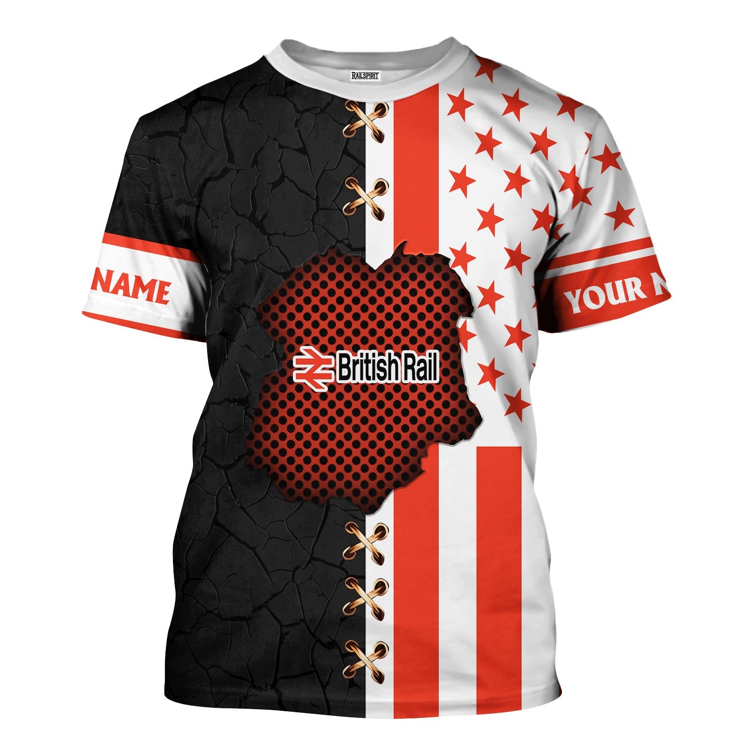 Railspirit Personalized British Railway T-Shirt American Flag with Crack Effect Train Shirt