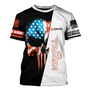 Railspirit Personalized British Railway T-Shirt Train Skull American Flag Shirt All Over Print