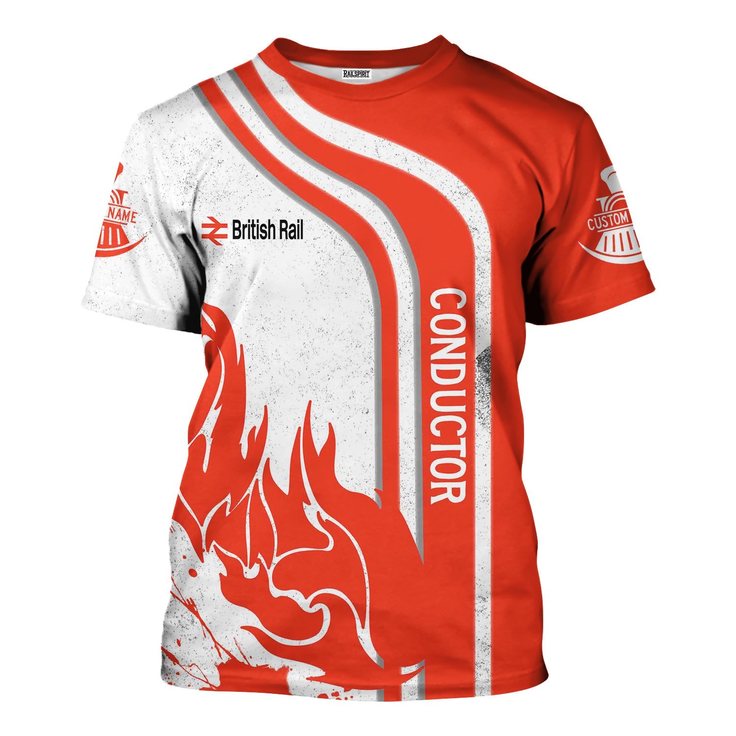Railspirit Personalized British Railway T-Shirt Flame Design with Custom Job Position Train Shirt