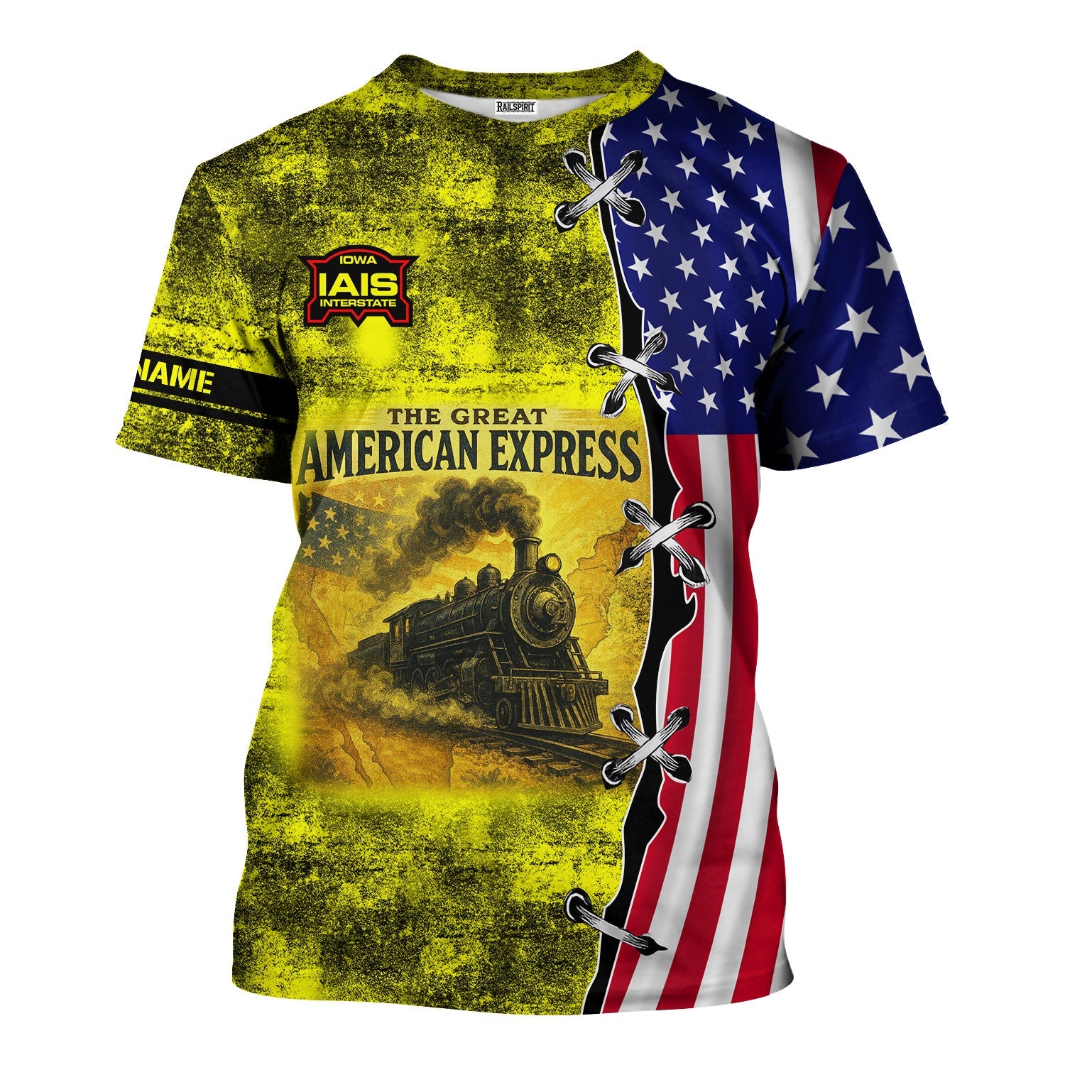 Railspirit Personalized Iowa Interstate Railroad T-Shirt Retro American Express Train With USA Flag IAIS Shirt