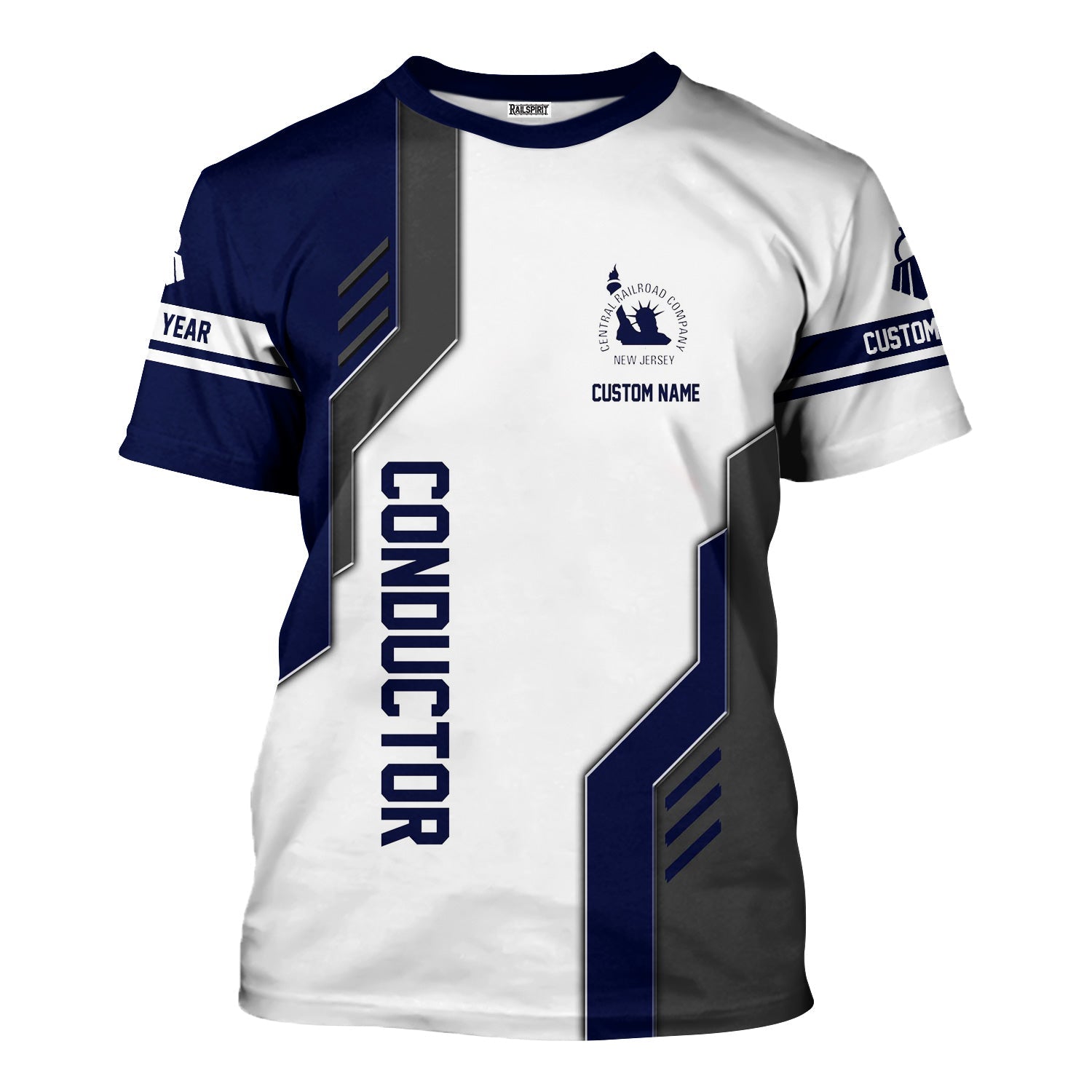 Railspirit Personalized Jersey Central Railroad T-Shirt Unique Railway Style with Custom Job CNJ Train Shirt