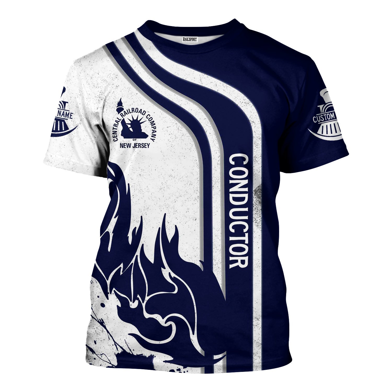Railspirit Personalized Jersey Central Railroad T-Shirt Flame Design with Custom Job Position CNJ Train Shirt