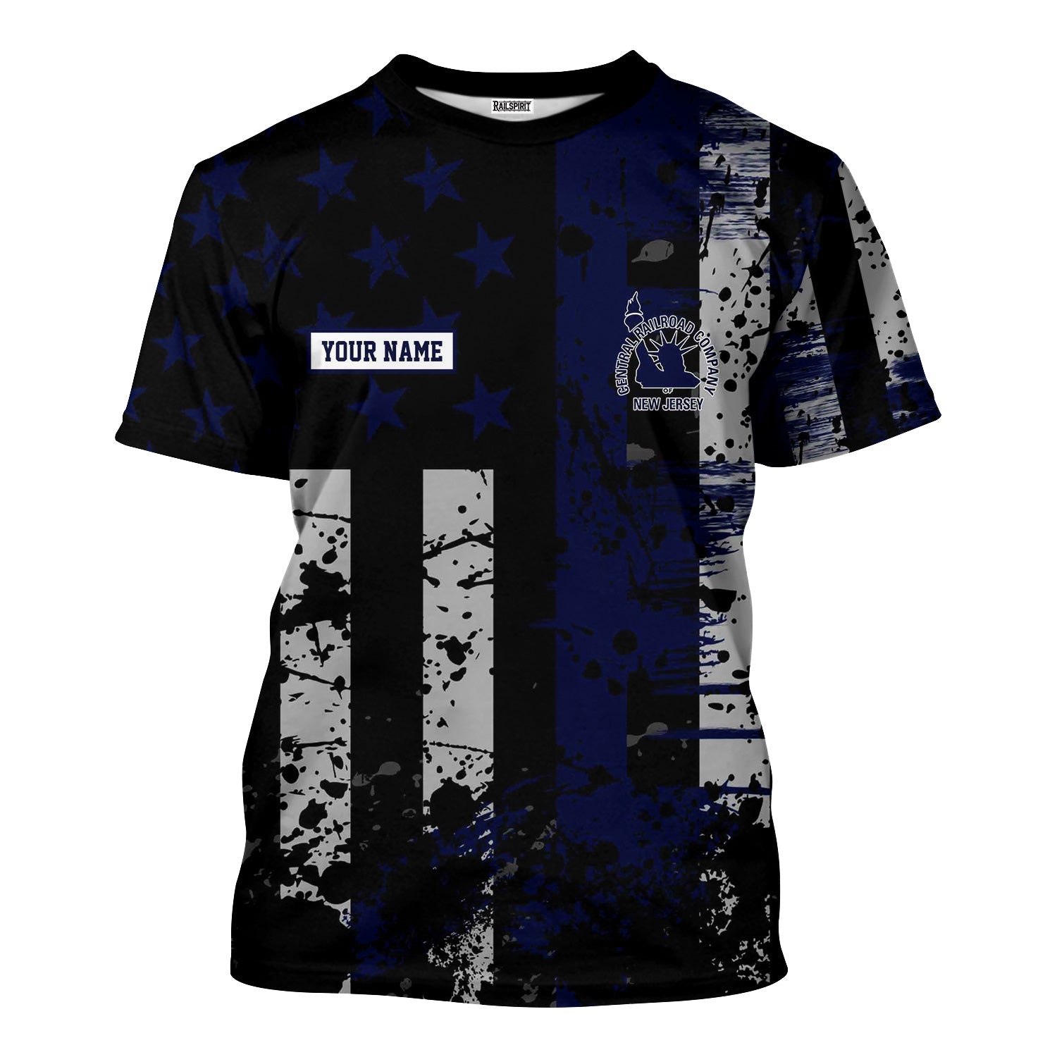 Railspirit Personalized Jersey Central Railroad T-Shirt Artistic Paint American Flag Style CNJ Train Shirt