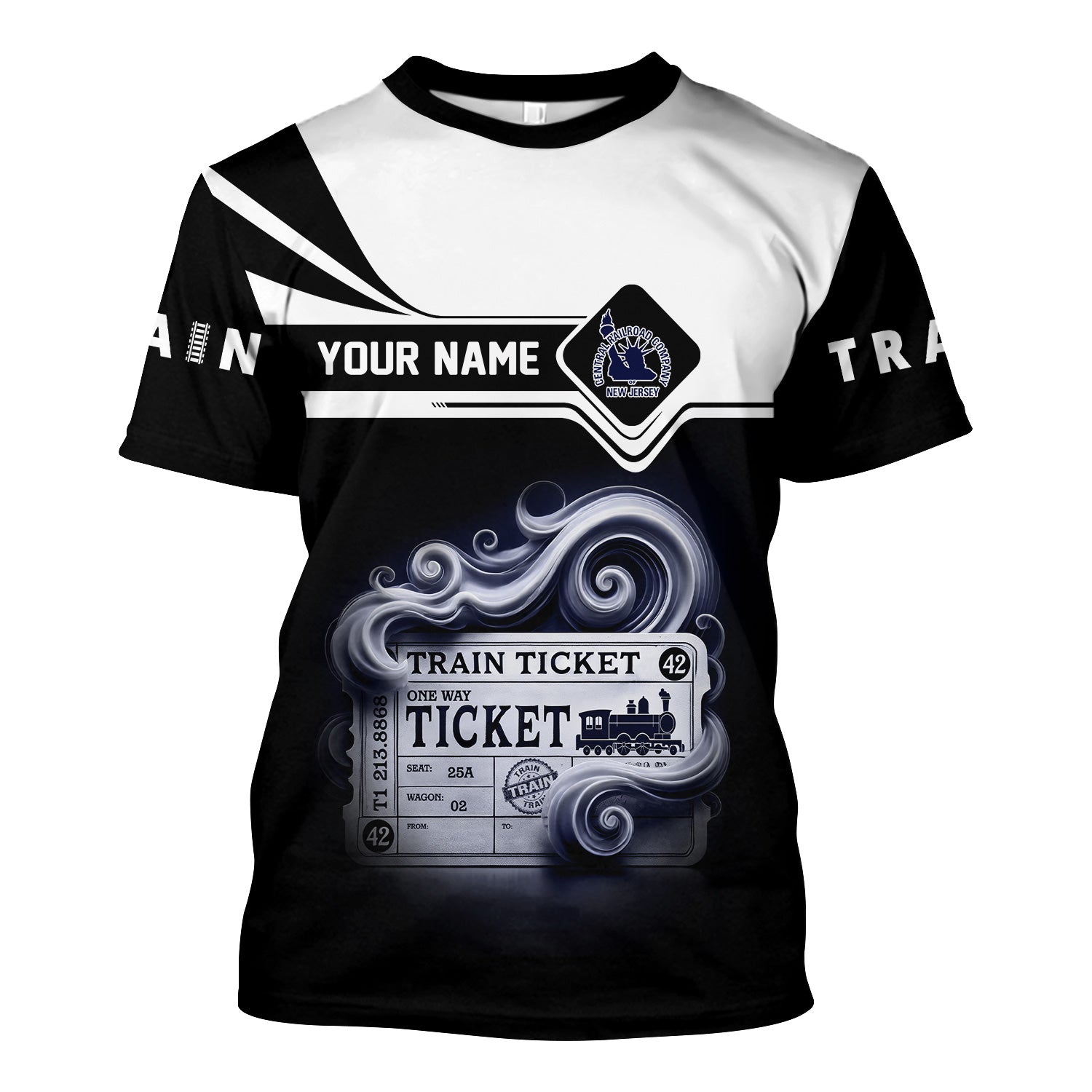 Railspirit Personalized CNJ Jersey Central Railroad T Shirt Train Ticket American Locomotive Printed Train