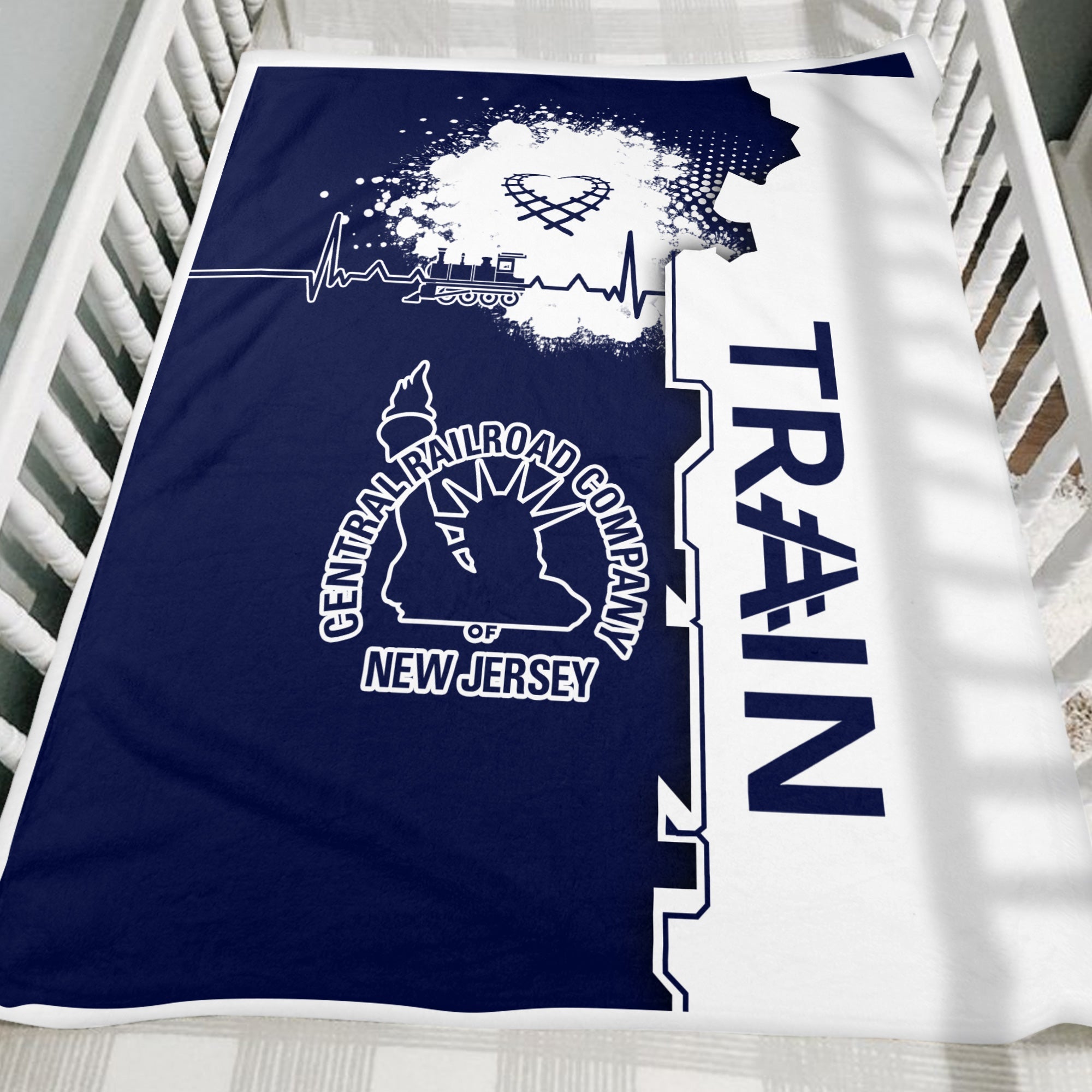 Railspirit CNJ Jersey Central Railroad Blanket Engine Heartbeat and Track Love Style Blanket Gift Idea For Train Lovers