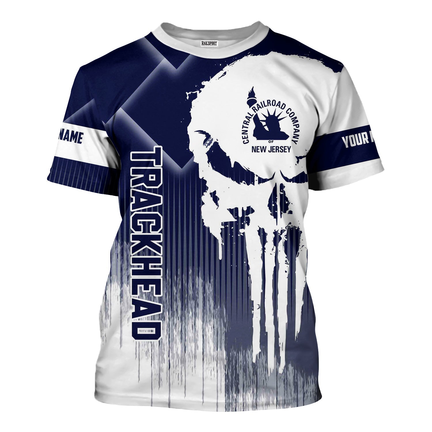 Railspirit Personalized Jersey Central Railroad T-Shirt Skull Design with Custom Job CNJ Train Shirt for Trackhead Crew