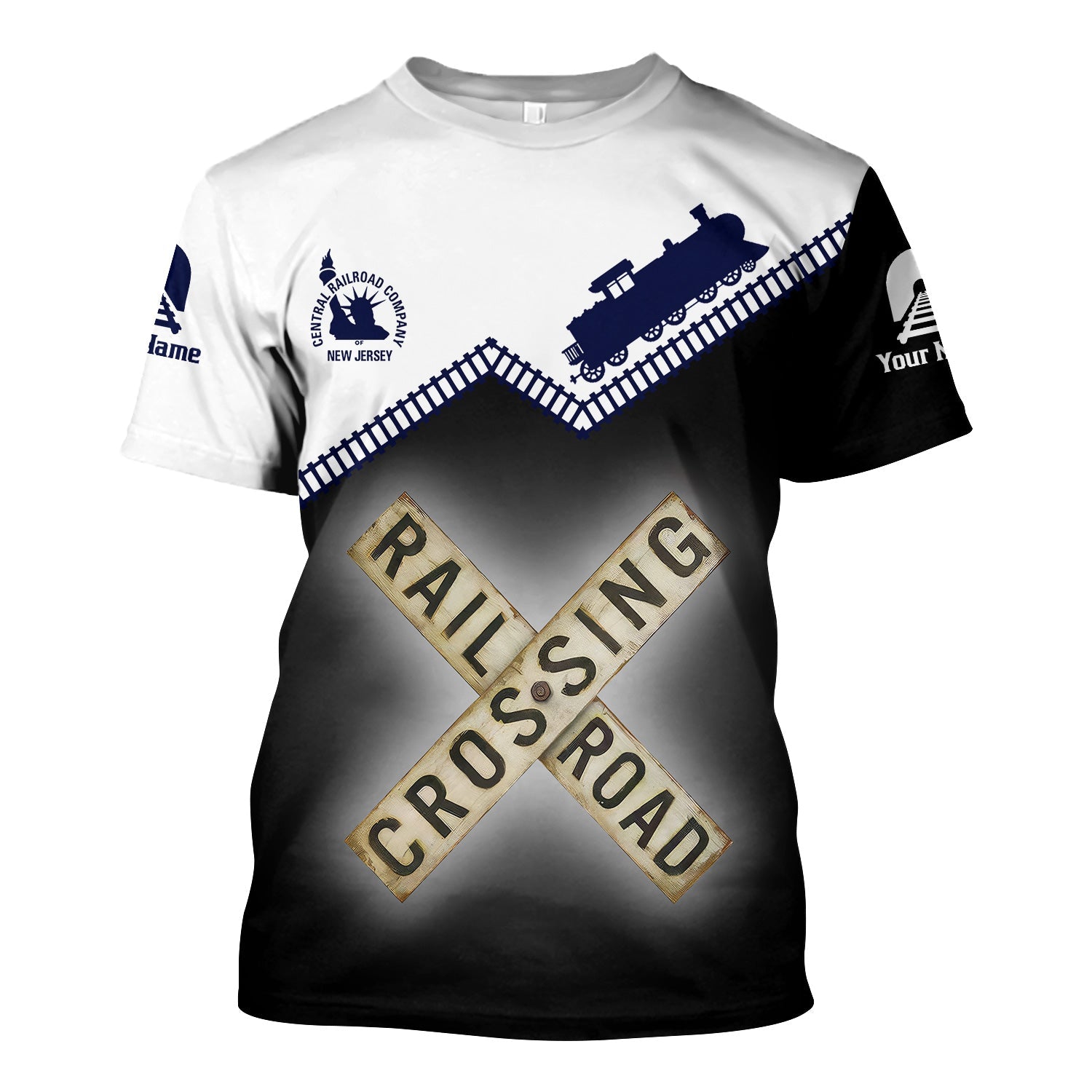 Railspirit Personalized CNJ Jersey Central Railroad T Shirt Railroad Crossing Printed Train Track Shirt