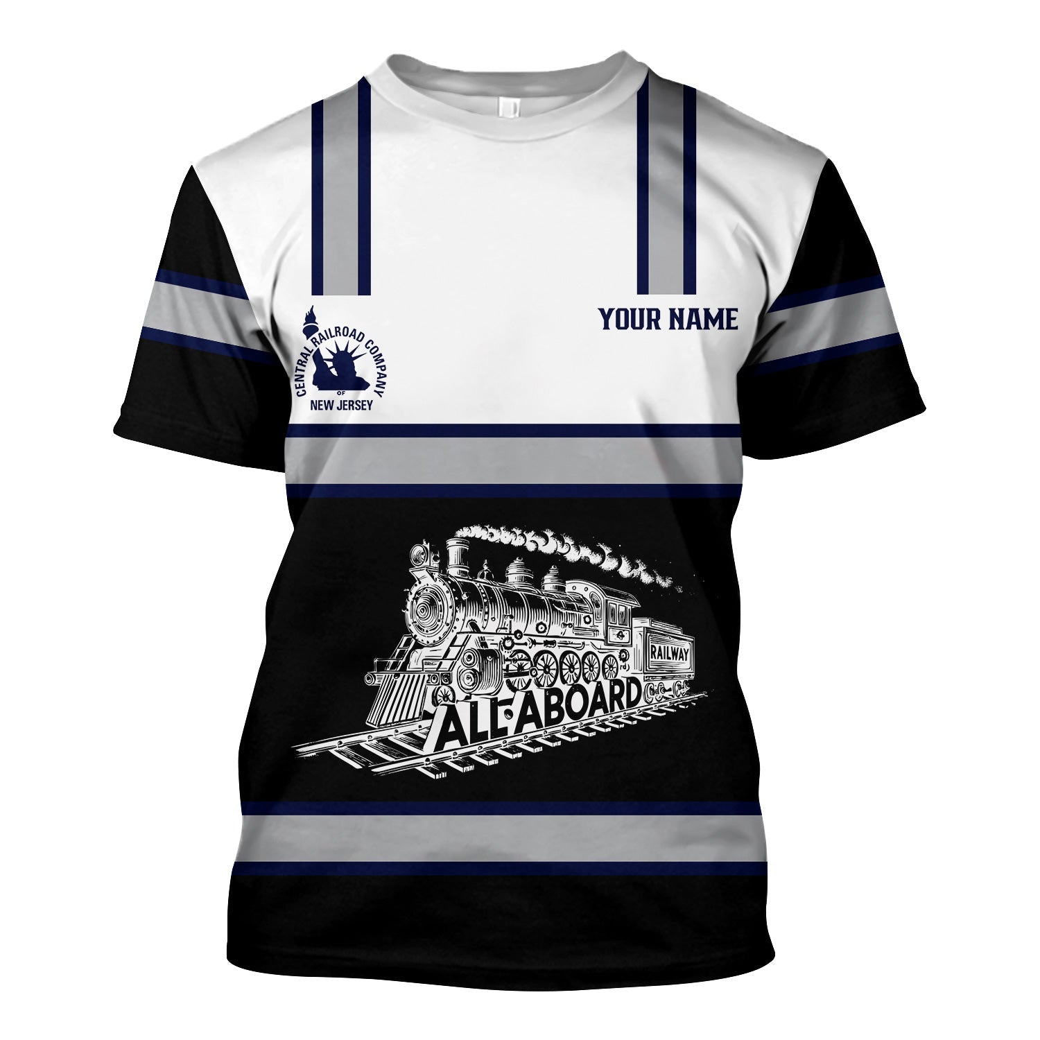 Railspirit Custom Name CNJ Jersey Central Railroad T Shirt Eat Train Sleep Repeat Printed Train Shirt