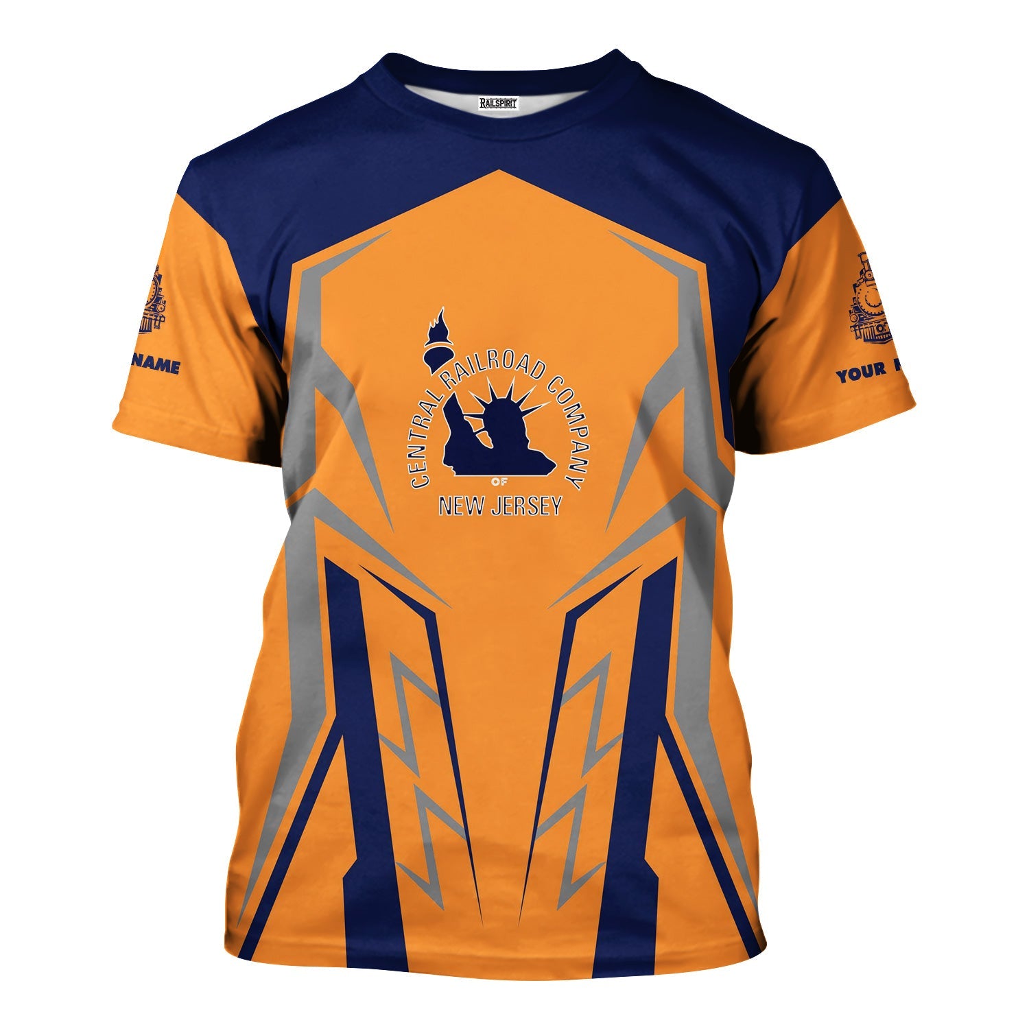 Railspirit Personalized Jersey Central Railroad T-Shirt Futuristic Design with Custom Job CNJ Train Shirt