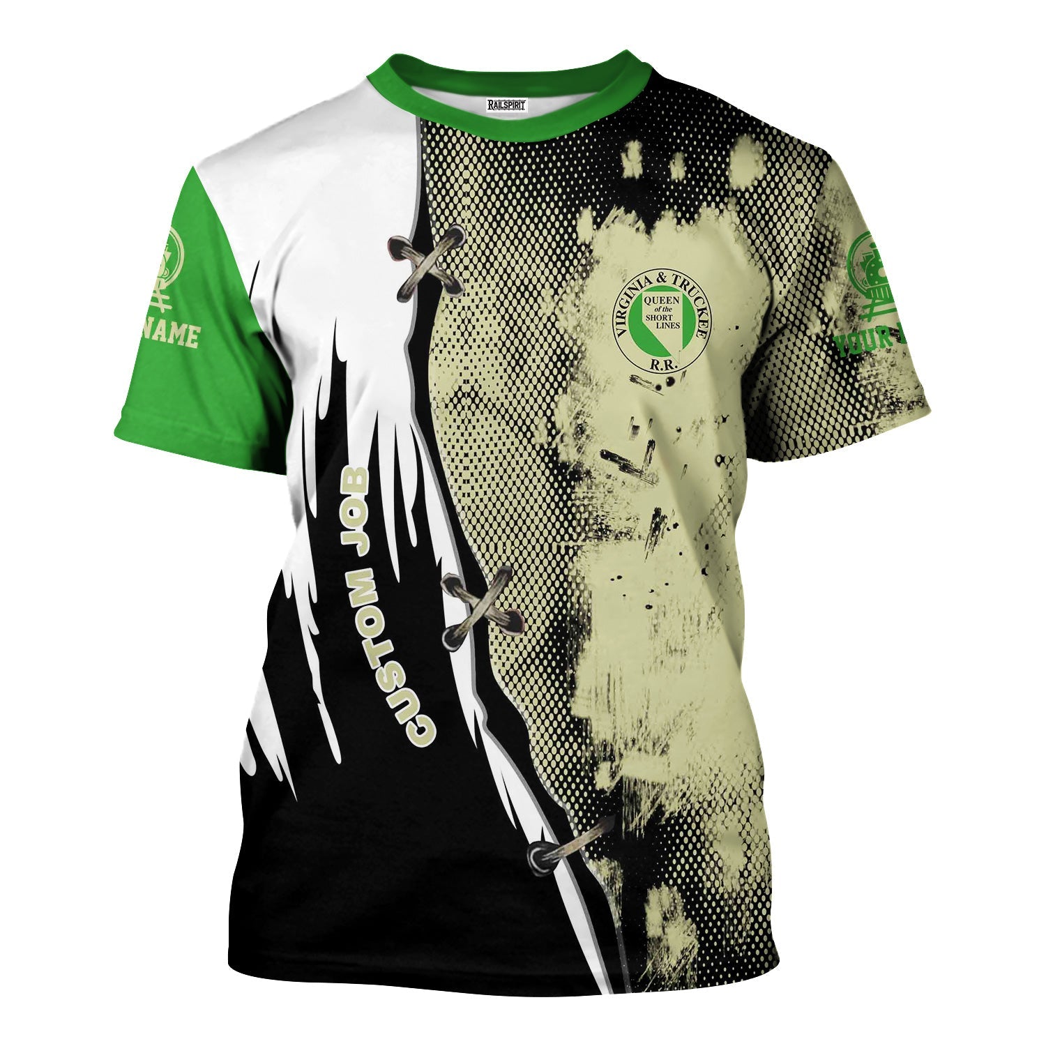 Railspirit Personalized Virginia & Truckee Railroad T-Shirt Retro Stitches Design with Custom Position Train Shirt