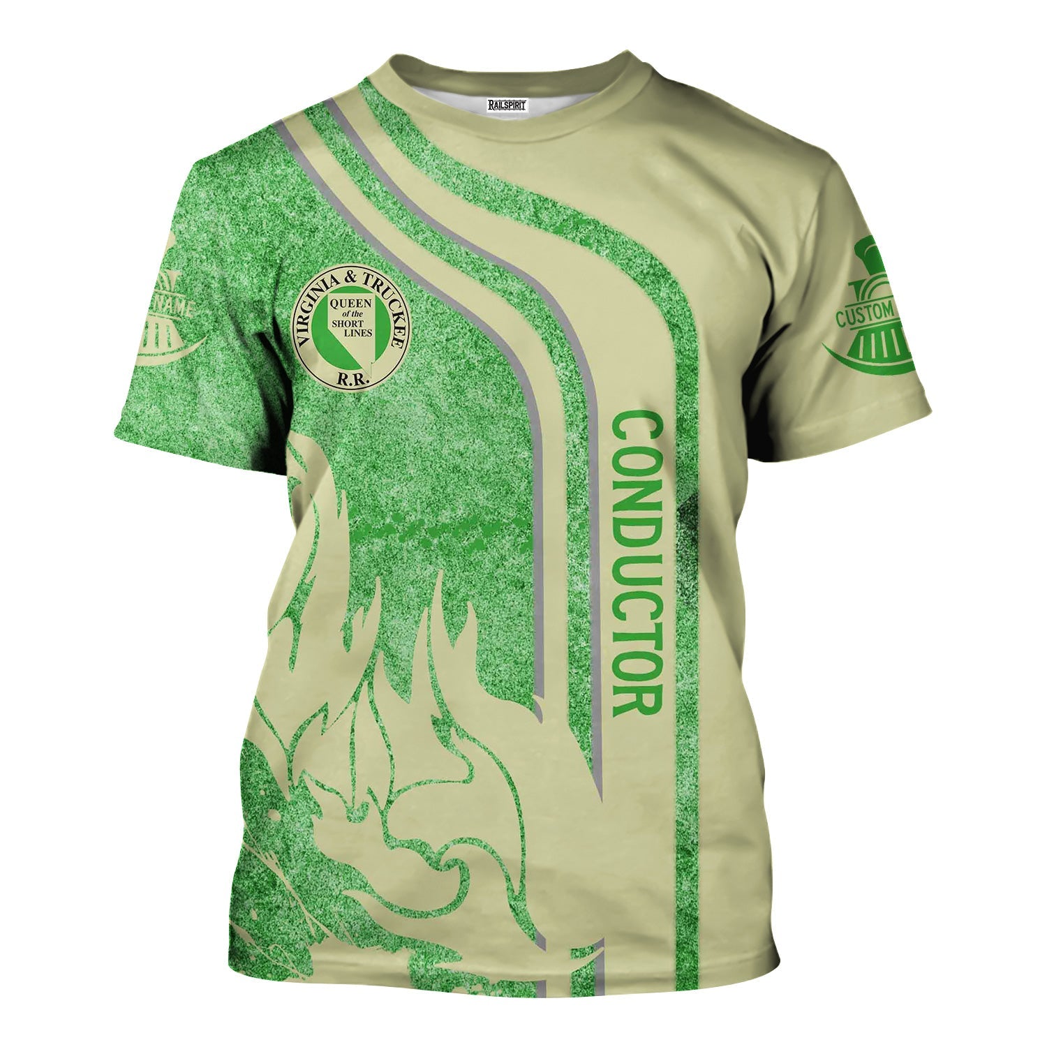 Railspirit Personalized Virginia & Truckee Railroad T-Shirt Flame Design with Custom Job Position Train Shirt