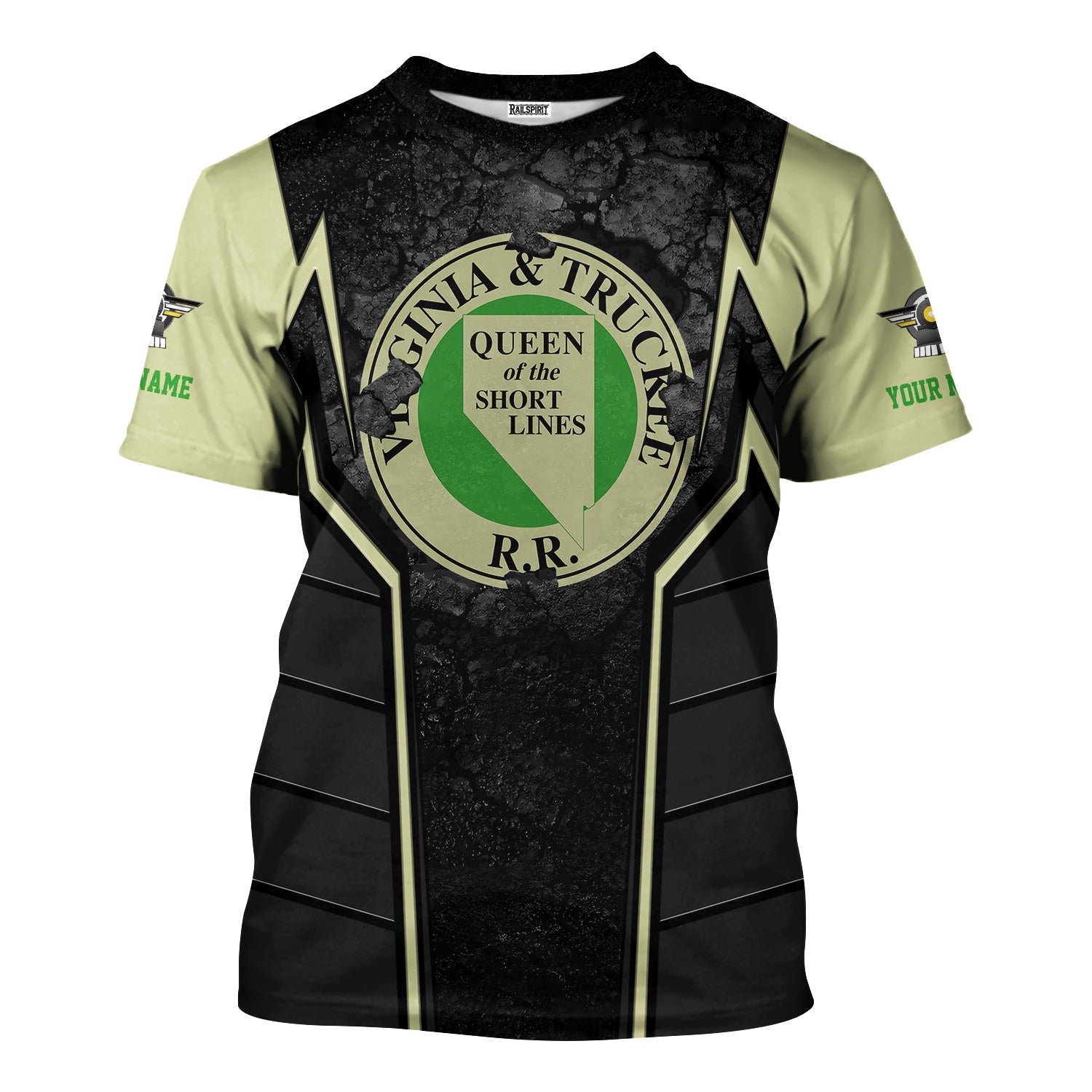 Railspirit Personalized Virginia & Truckee Railroad T-Shirt Cracked Metal Design Train Shirt for Rail Enthusiasts