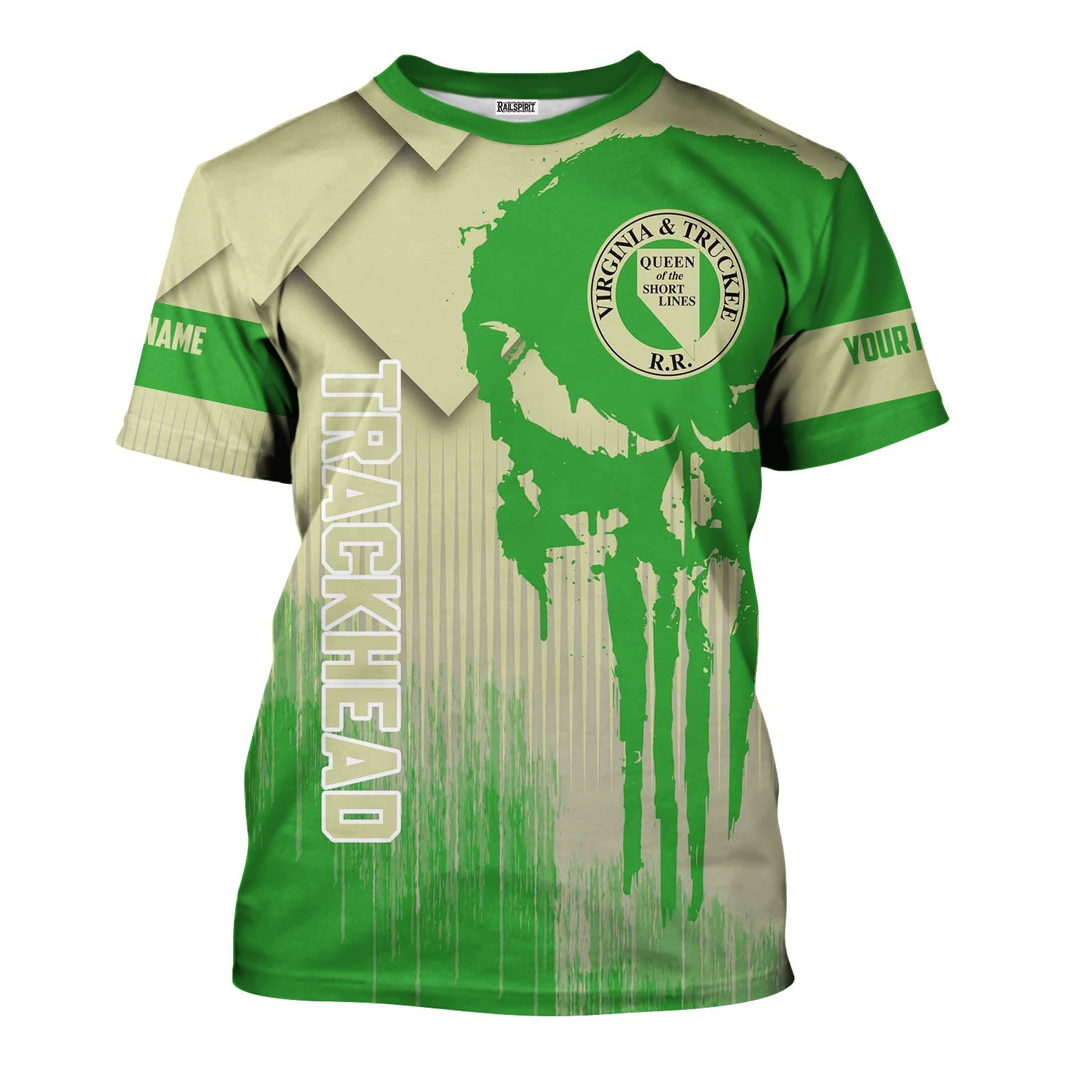 Railspirit Personalized Virginia & Truckee Railroad T-Shirt Skull Design with Custom Job Train Shirt for Trackhead Crew