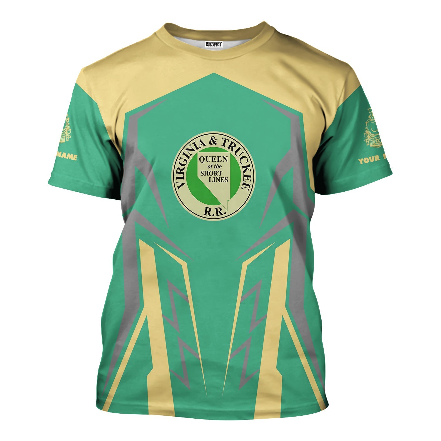 Railspirit Personalized Virginia & Truckee Railroad T-Shirt Futuristic Design with Custom Job Train Shirt