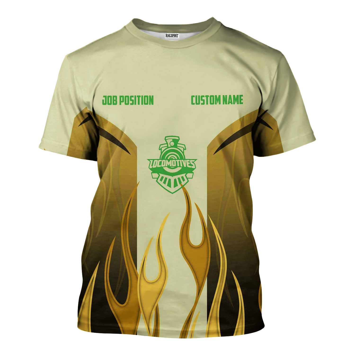 Railspirit Custom Name and Job Title Virginia & Truckee Railroad T-Shirt Flame Graphic Train Shirt
