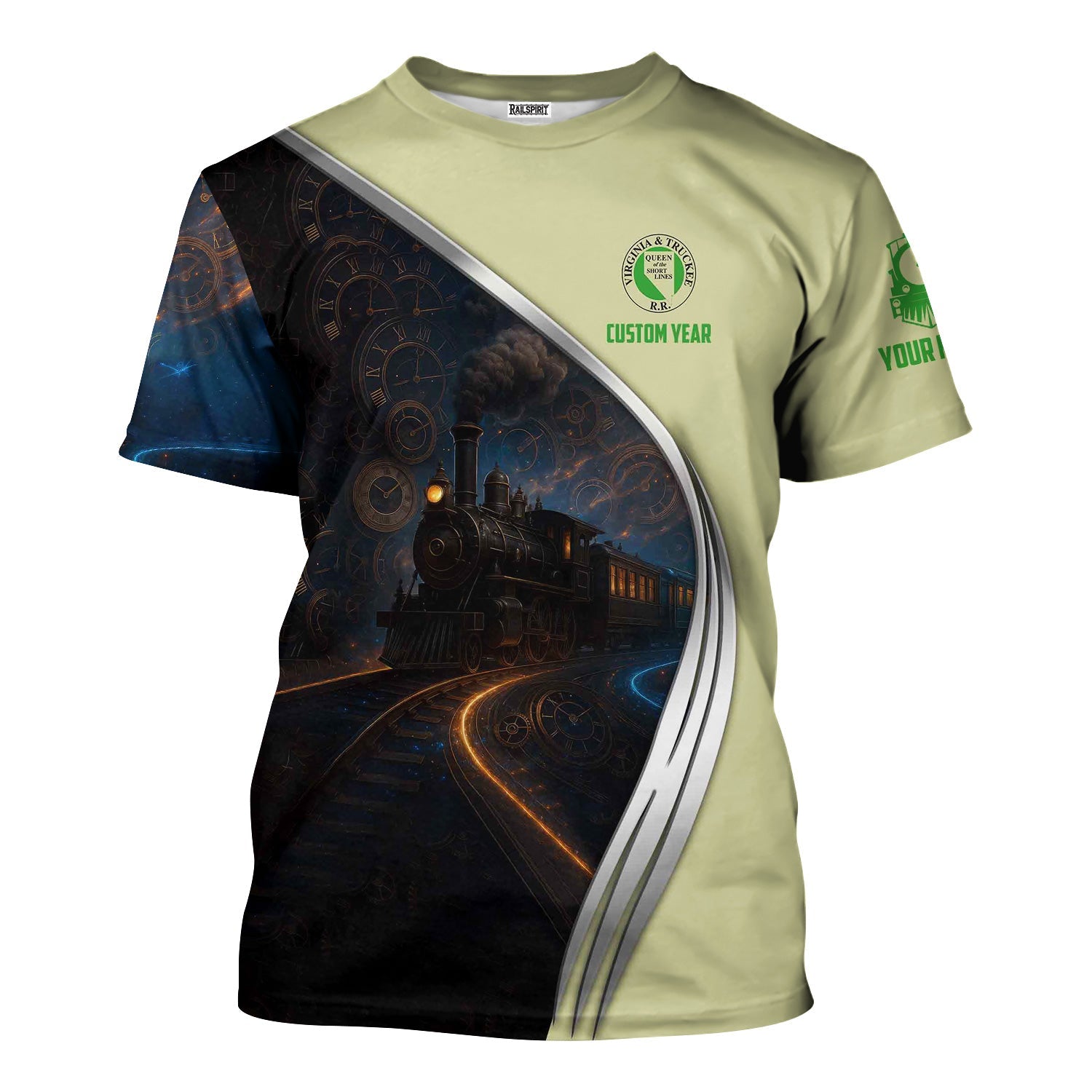 Railspirit Personalized Virginia & Truckee Railroad T-Shirt Steampunk Locomotive with Custom Year Train Shirt