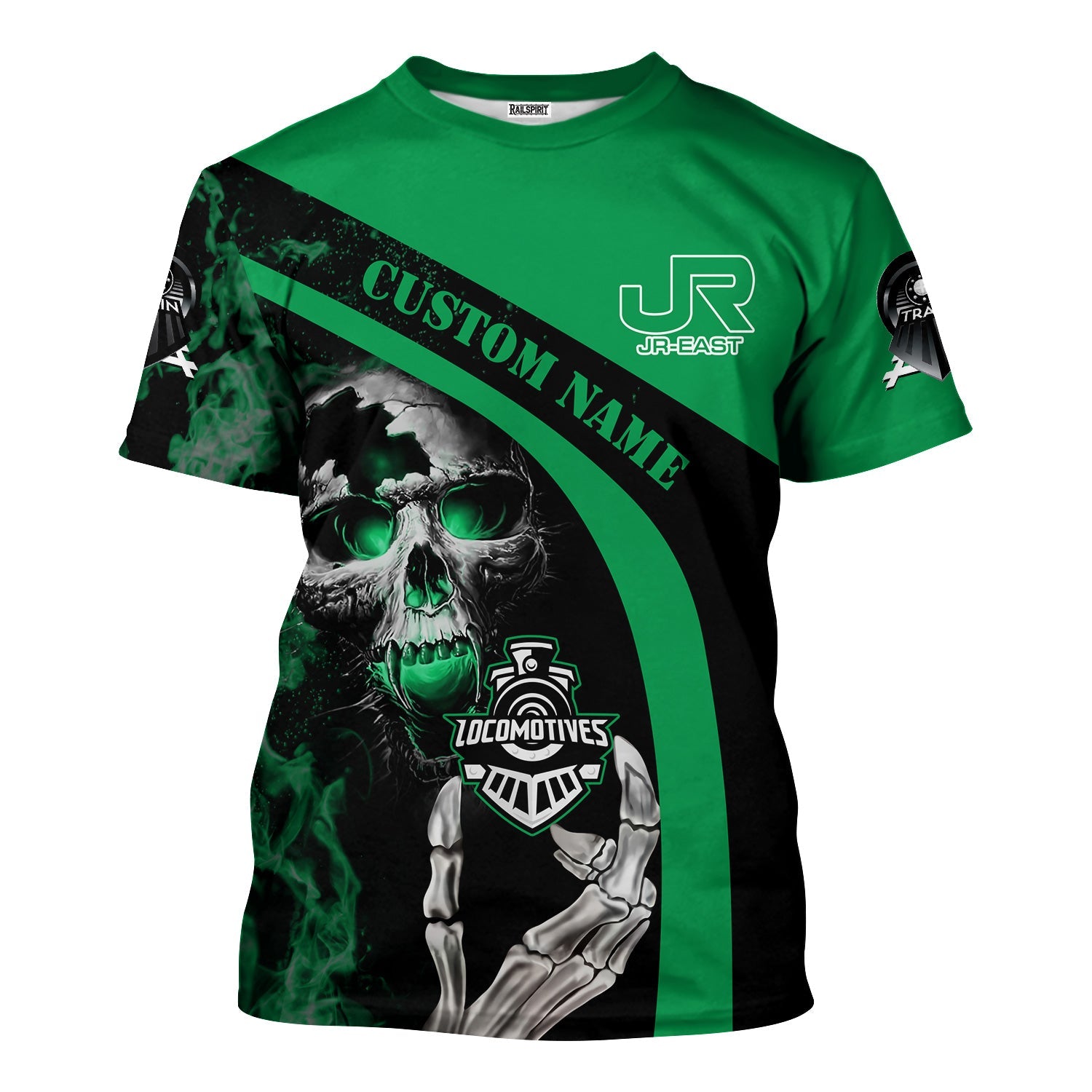 Railspirit Personalized East Japan Railway T-Shirt Flame Skull Design JR-EAST Train Shirt for Locomotive Fans