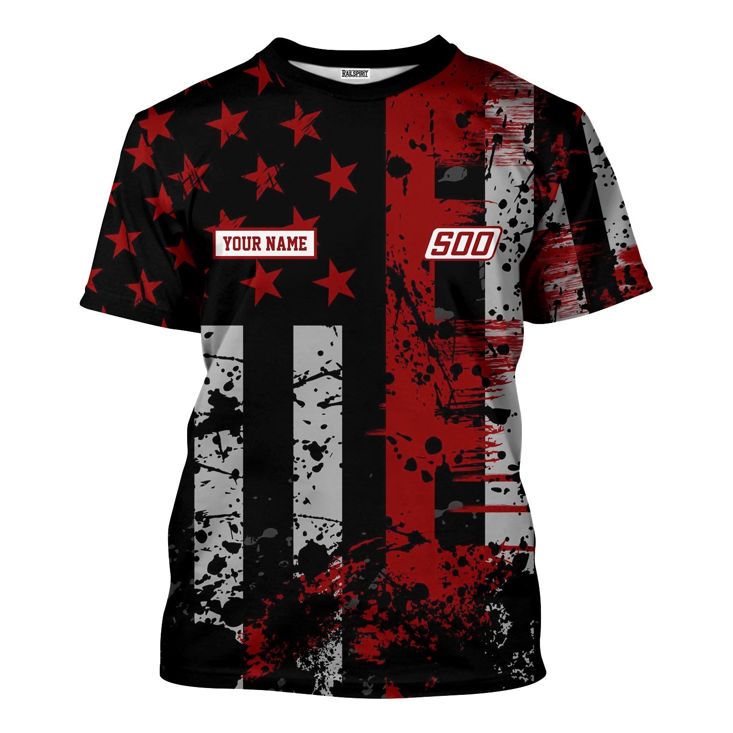 Railspirit Personalized Soo Line Railroad T-Shirt Artistic Paint American Flag Style Train Shirt