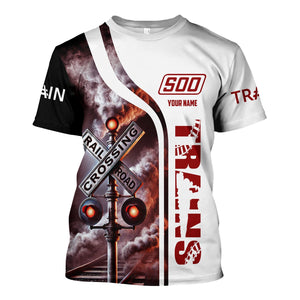 Railspirit Custom Name Soo Line Railroad T Shirt Railroad Crossing Sign Train Shirt All Over Print